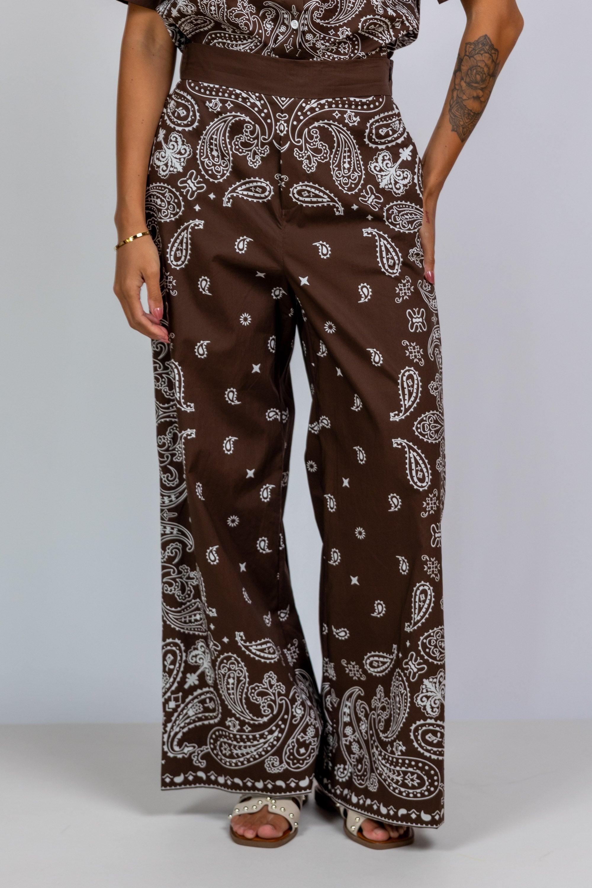 Wijde broek met print - Bruin