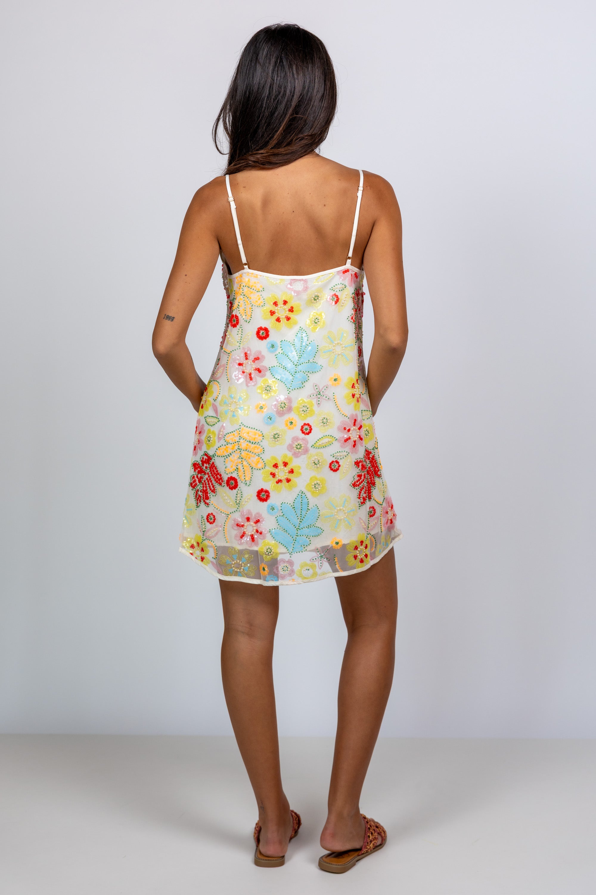Jurk met bloemen - Ecru
