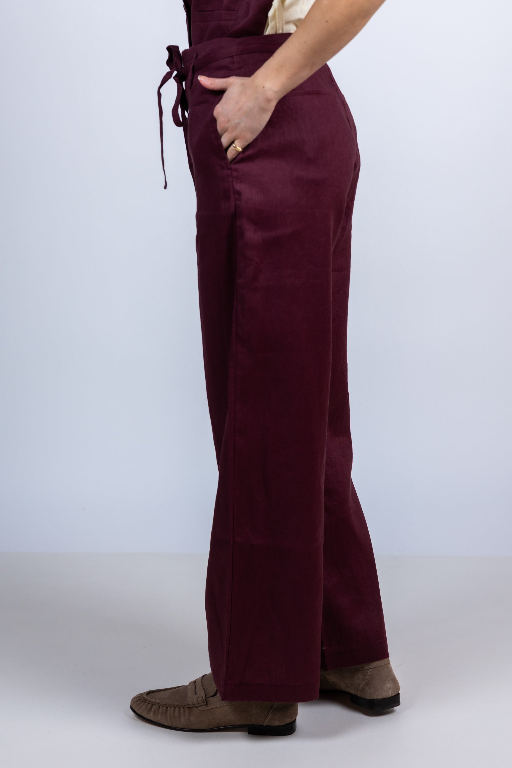 Wijde broek met ceintuur - Burgundy