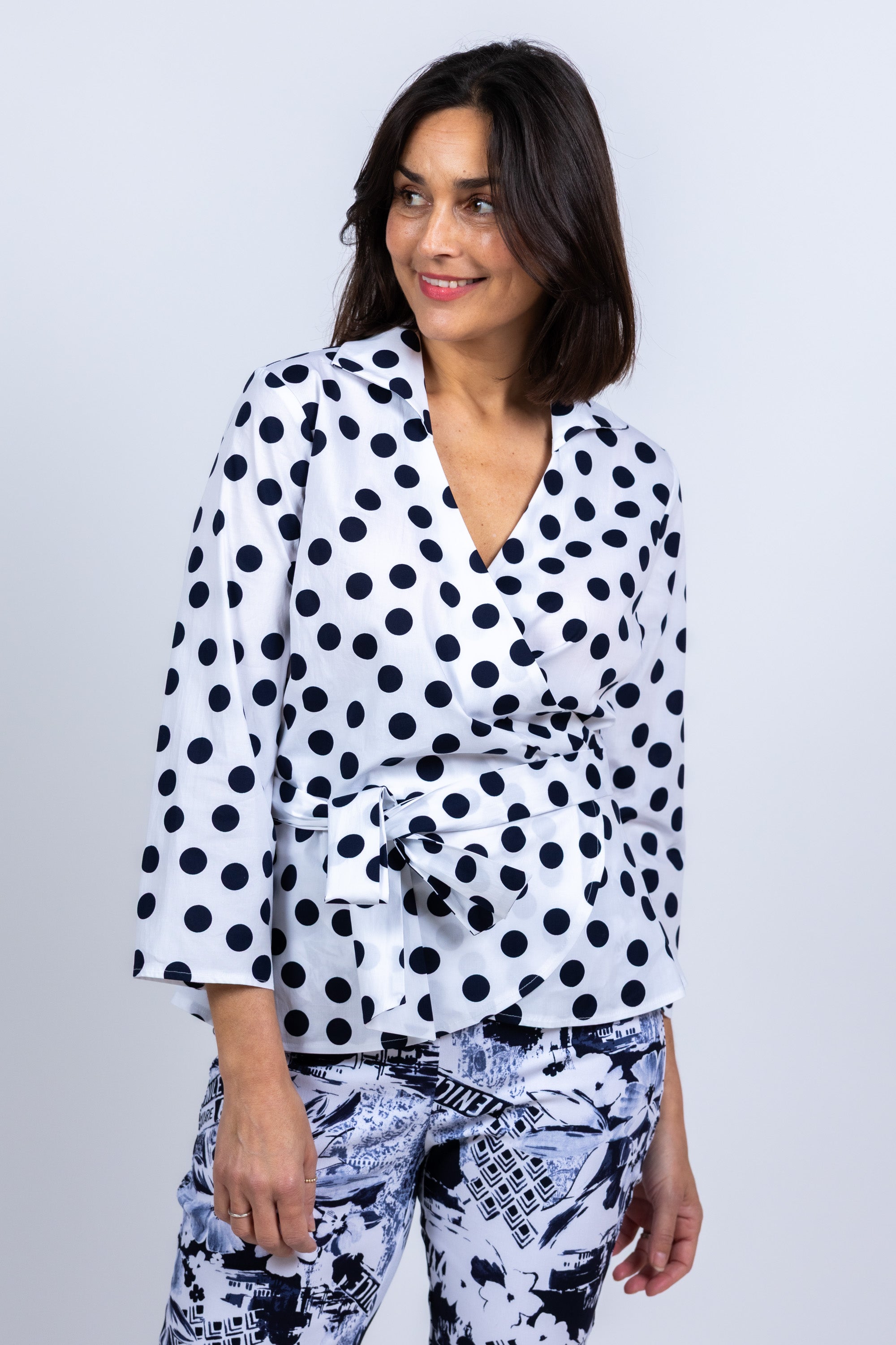 Blouse met stippen - Marine