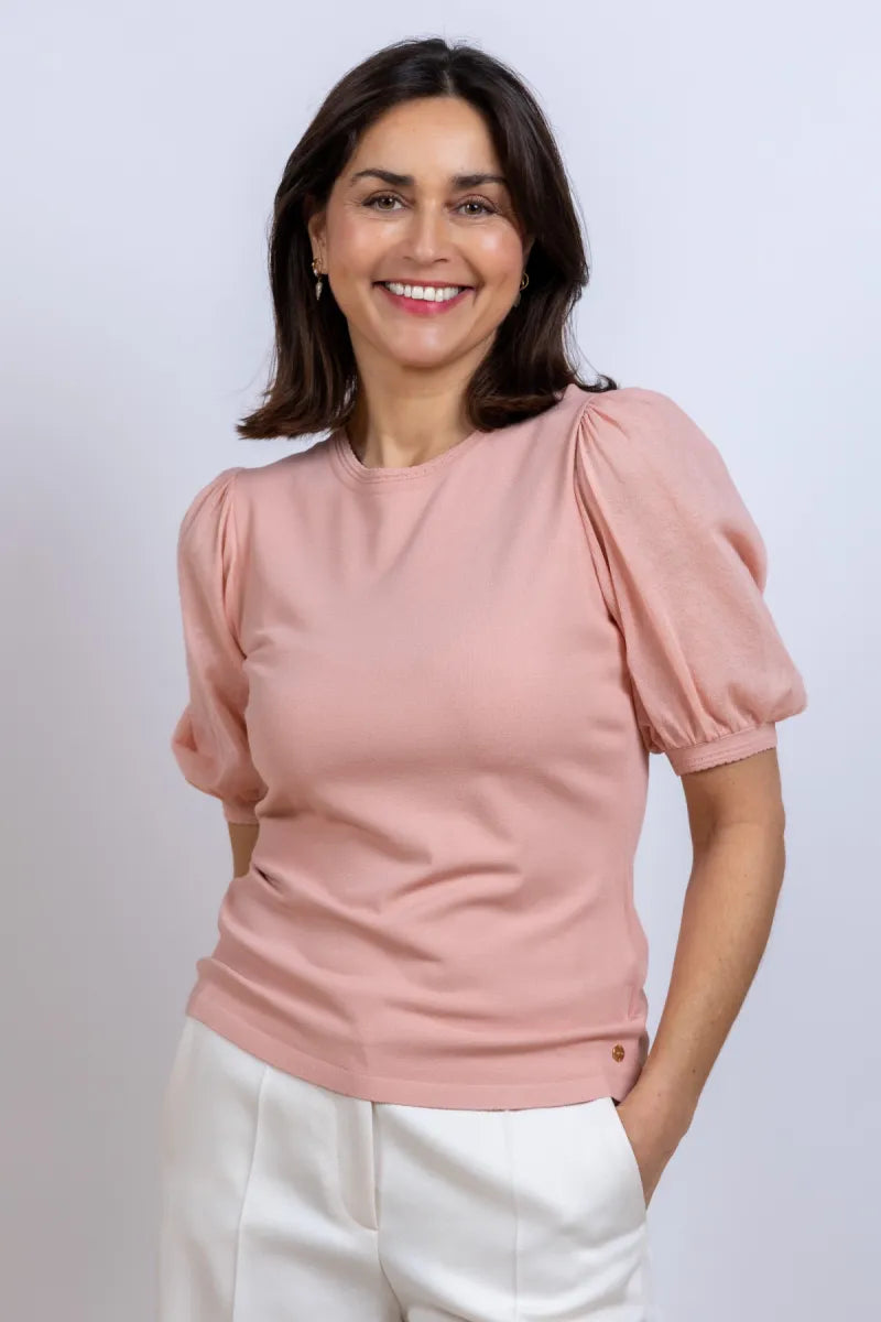 MARCCAIN COLLECTIE MARCCAIN COLLECTIE AC.41.33 M14 MARCCAIN COLLECTIE AC.41.33 M14 T-shirt met pofmouwen - Oudroze