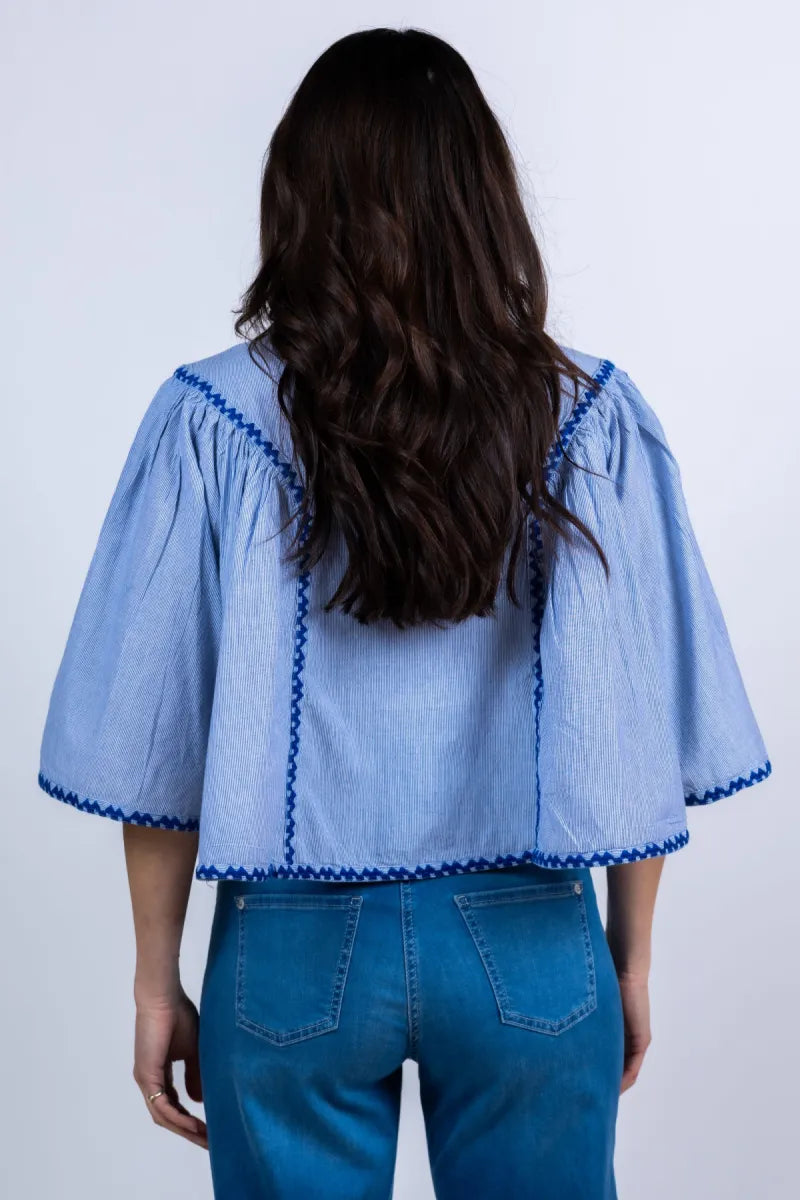 BY-BAR BY-BAR DAVIN PINSTRIPE Blouse met borduursel - French blue