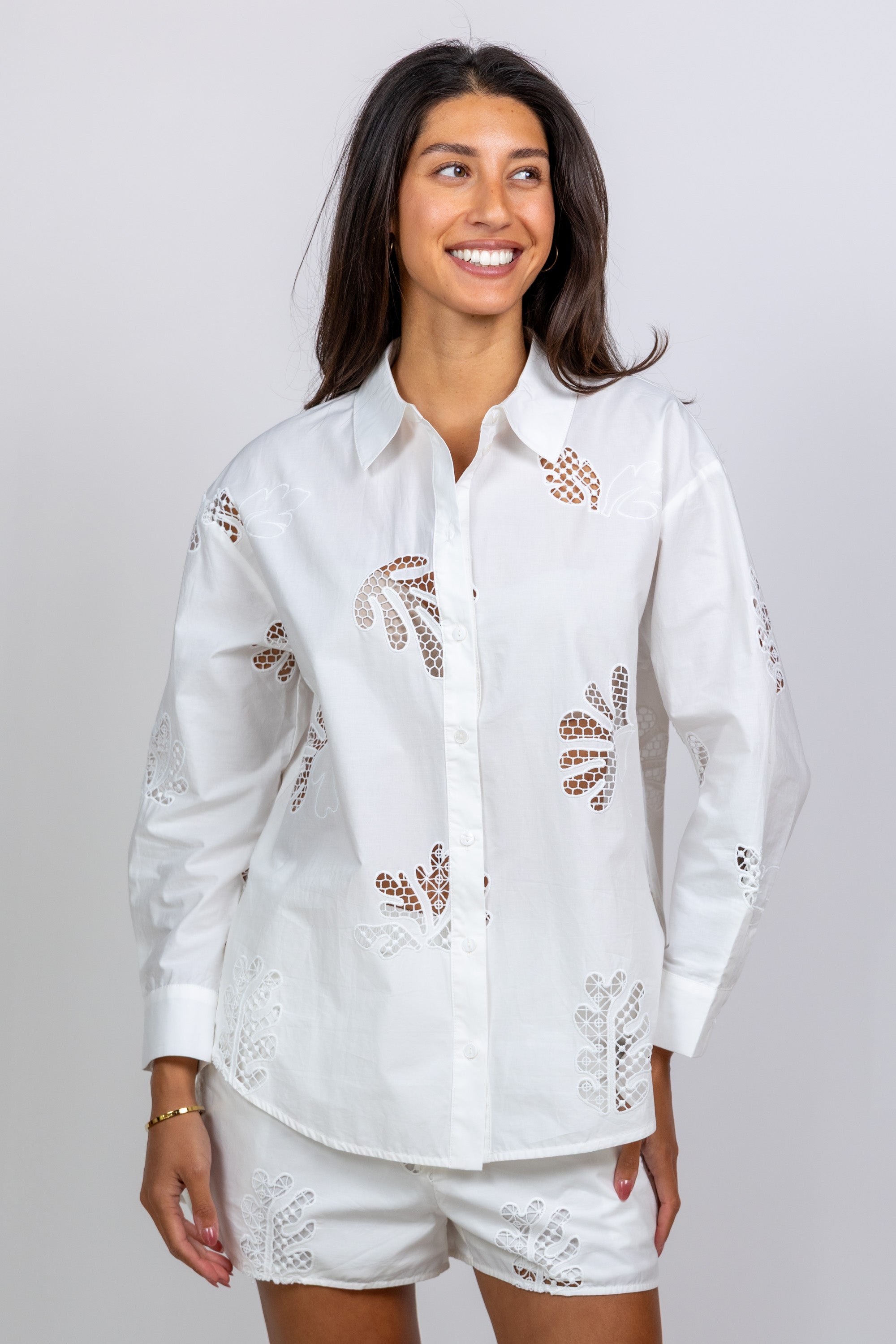 Blouse met opengewerkt patroon - Wit