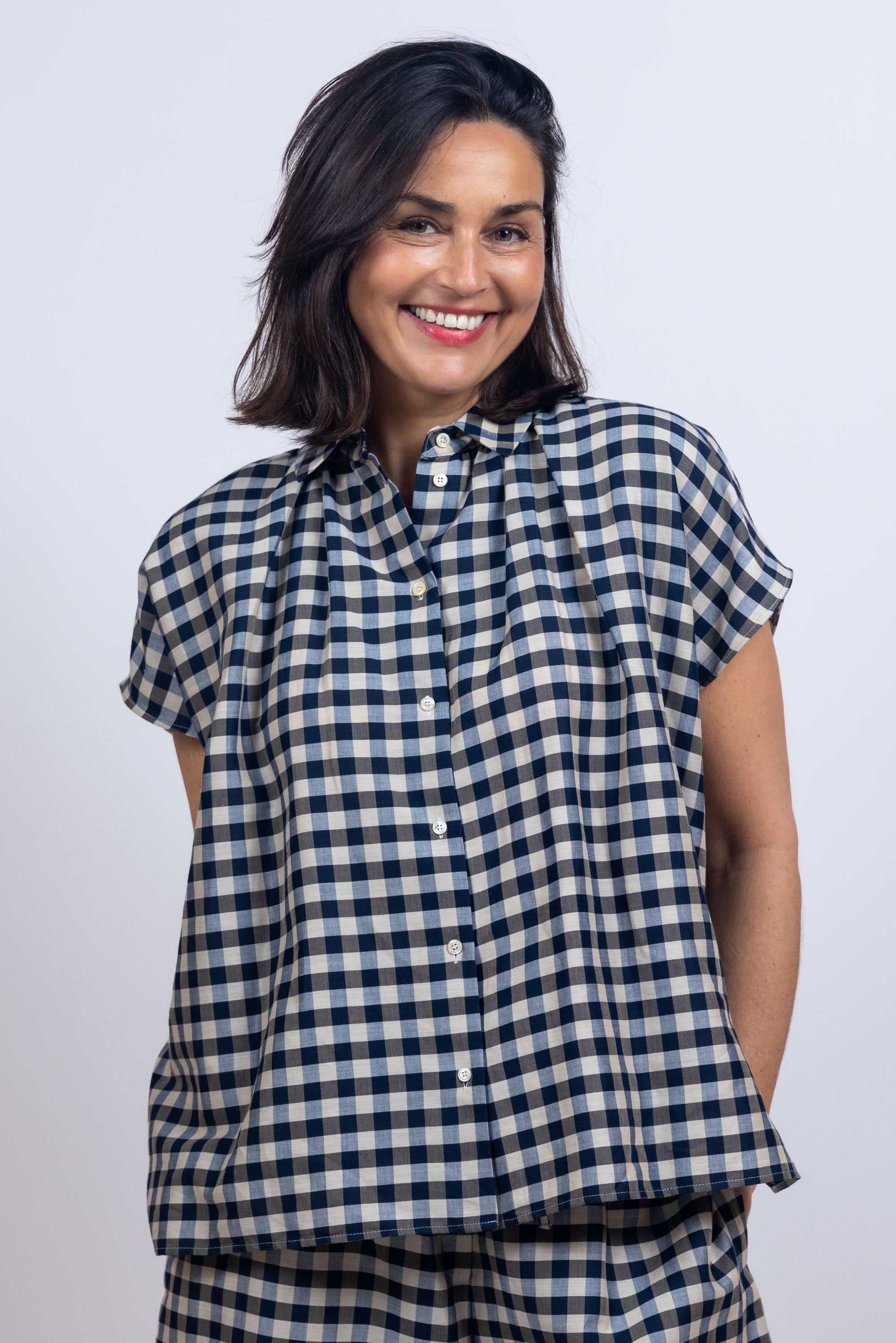 Blouse met ruitpatroon - Marine