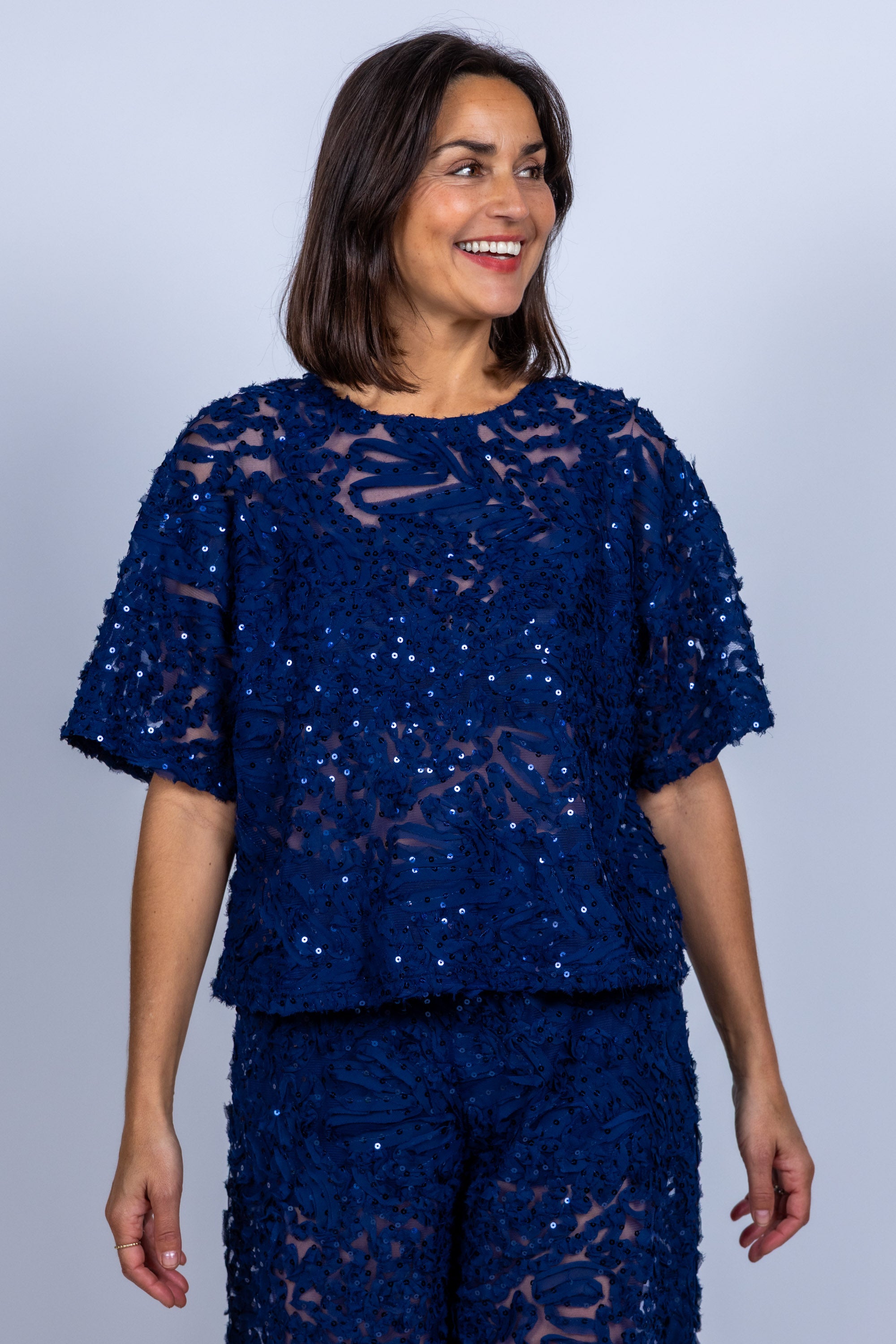 Top met pailletten - Marine