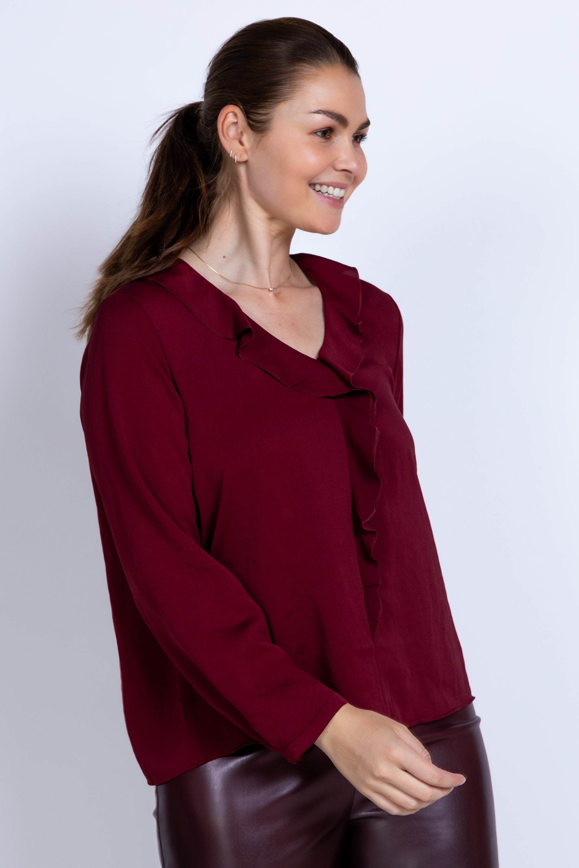 Blouse met ruches - Donkerbordeaux