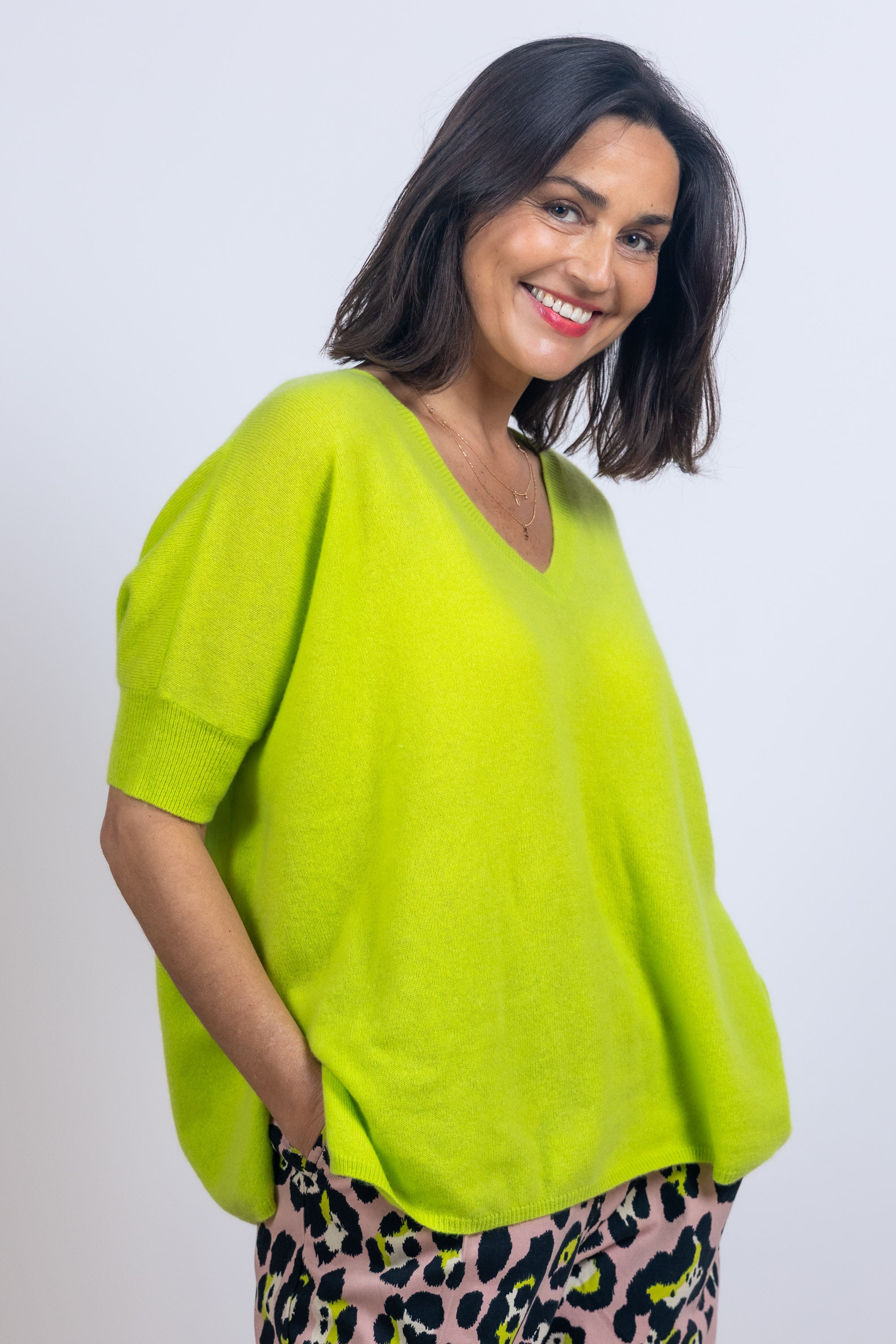 Trui met V-hals - Lime