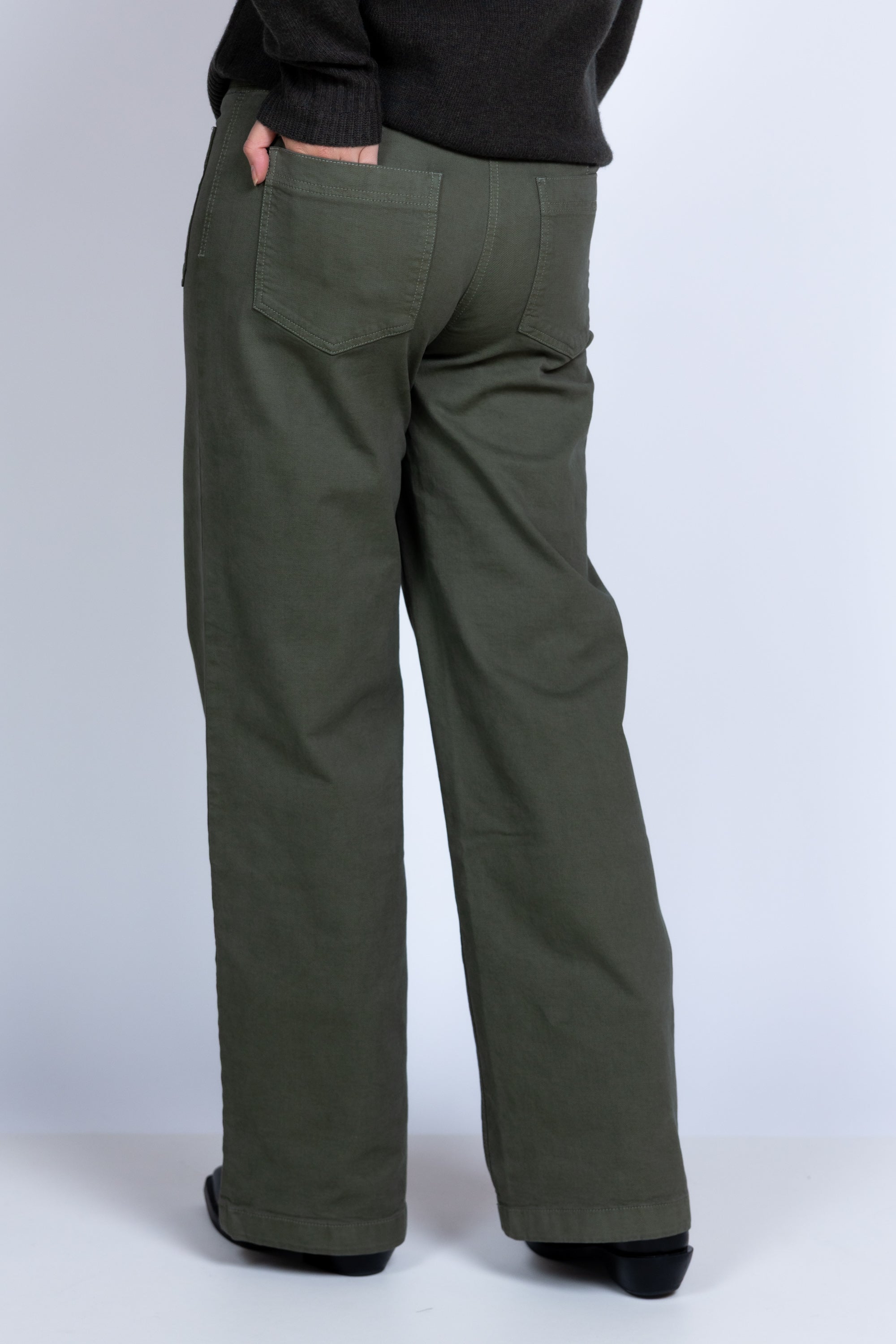 Wijde broek met zakken - Olijfgroen