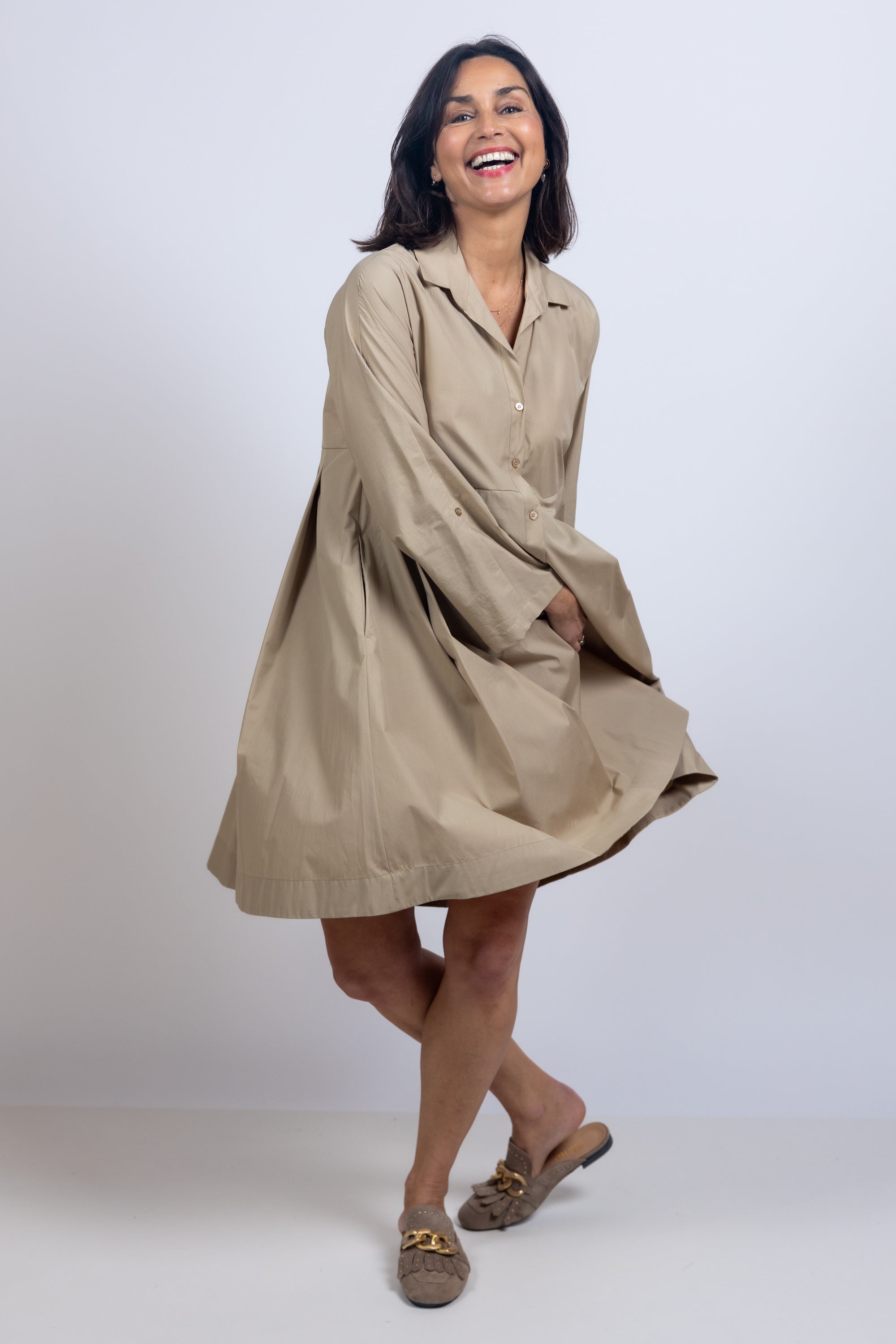 Jurk met knopen - Beige