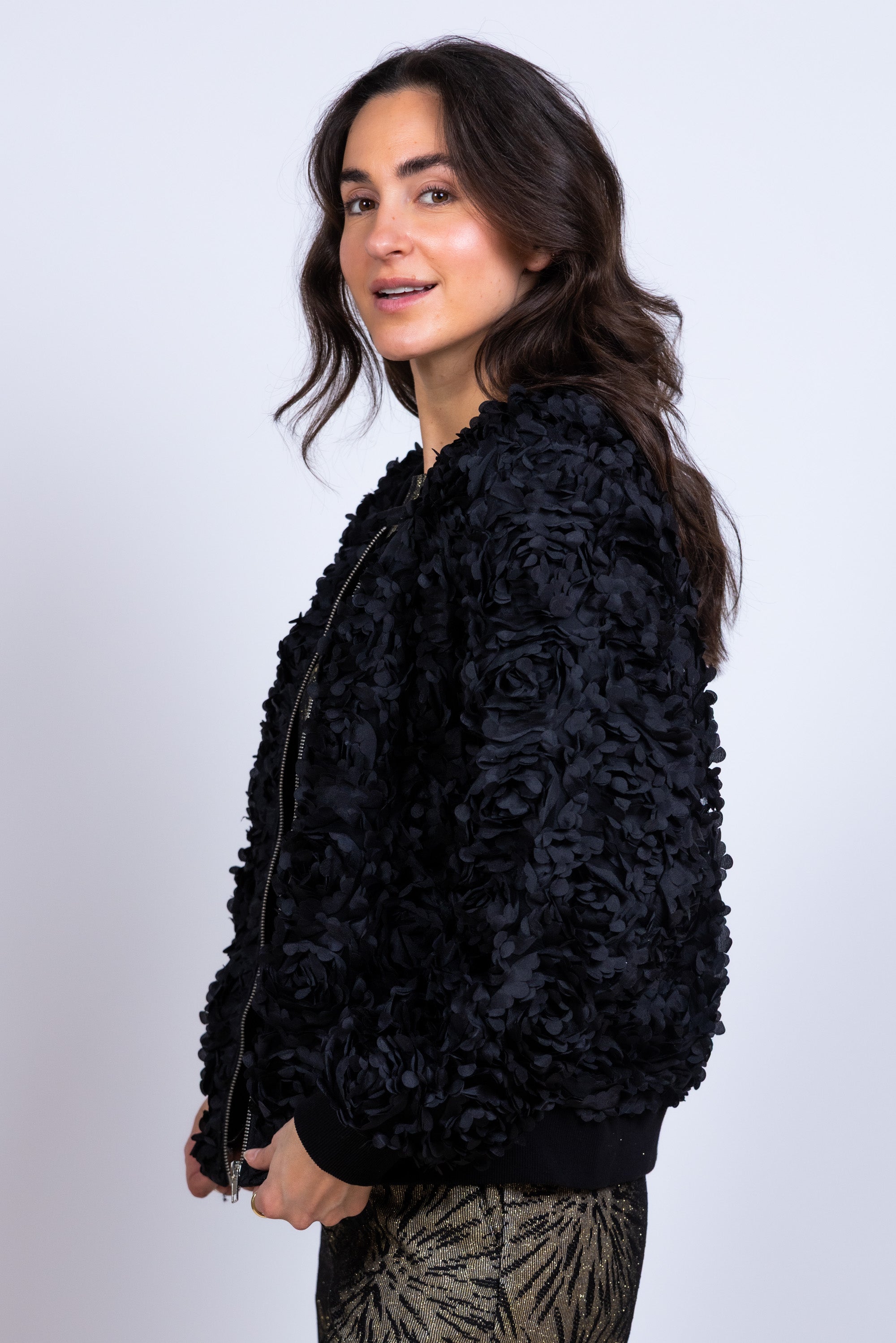 Jas met bloemdetails - Zwart