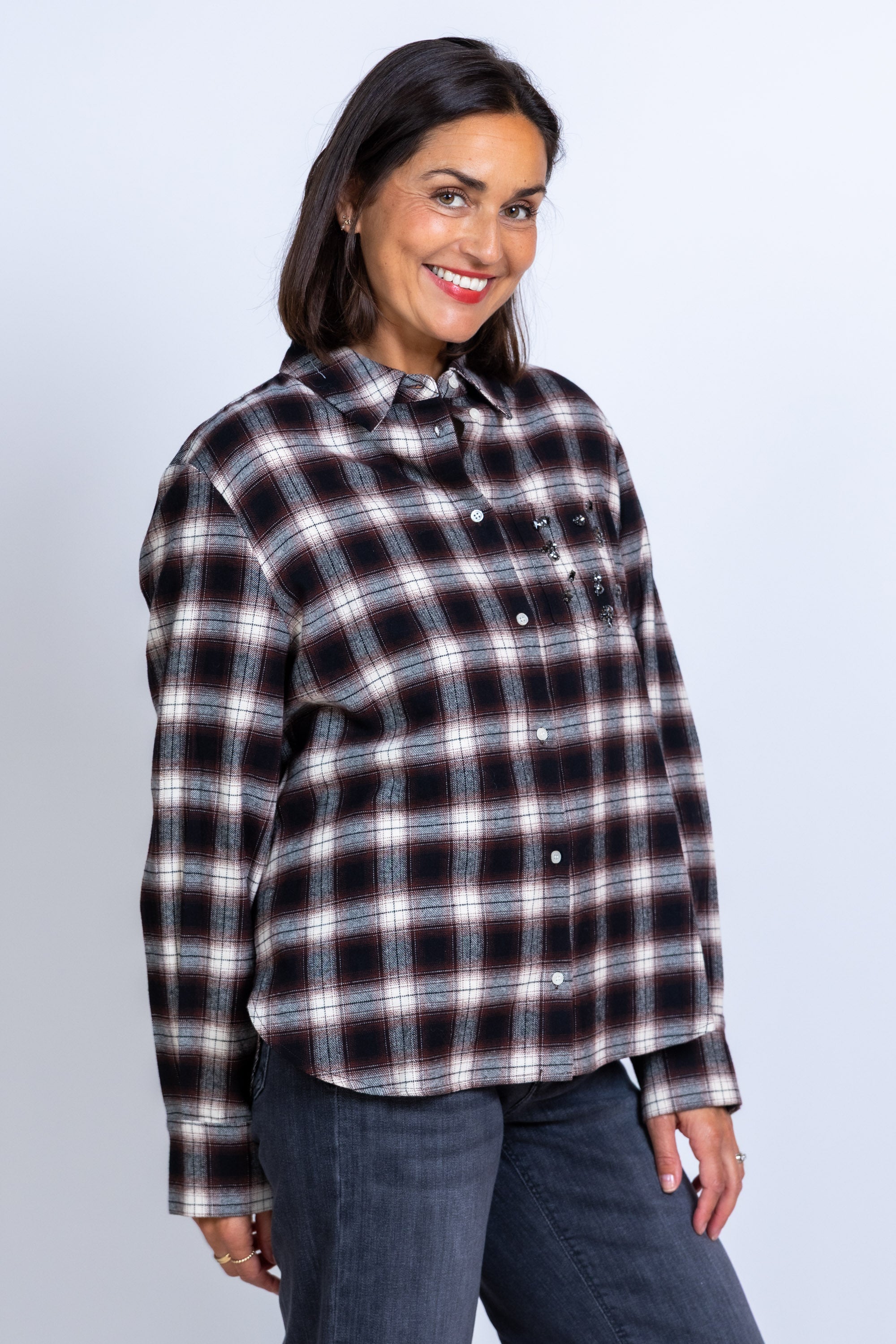 Blouse met ruitpatroon - Bruin