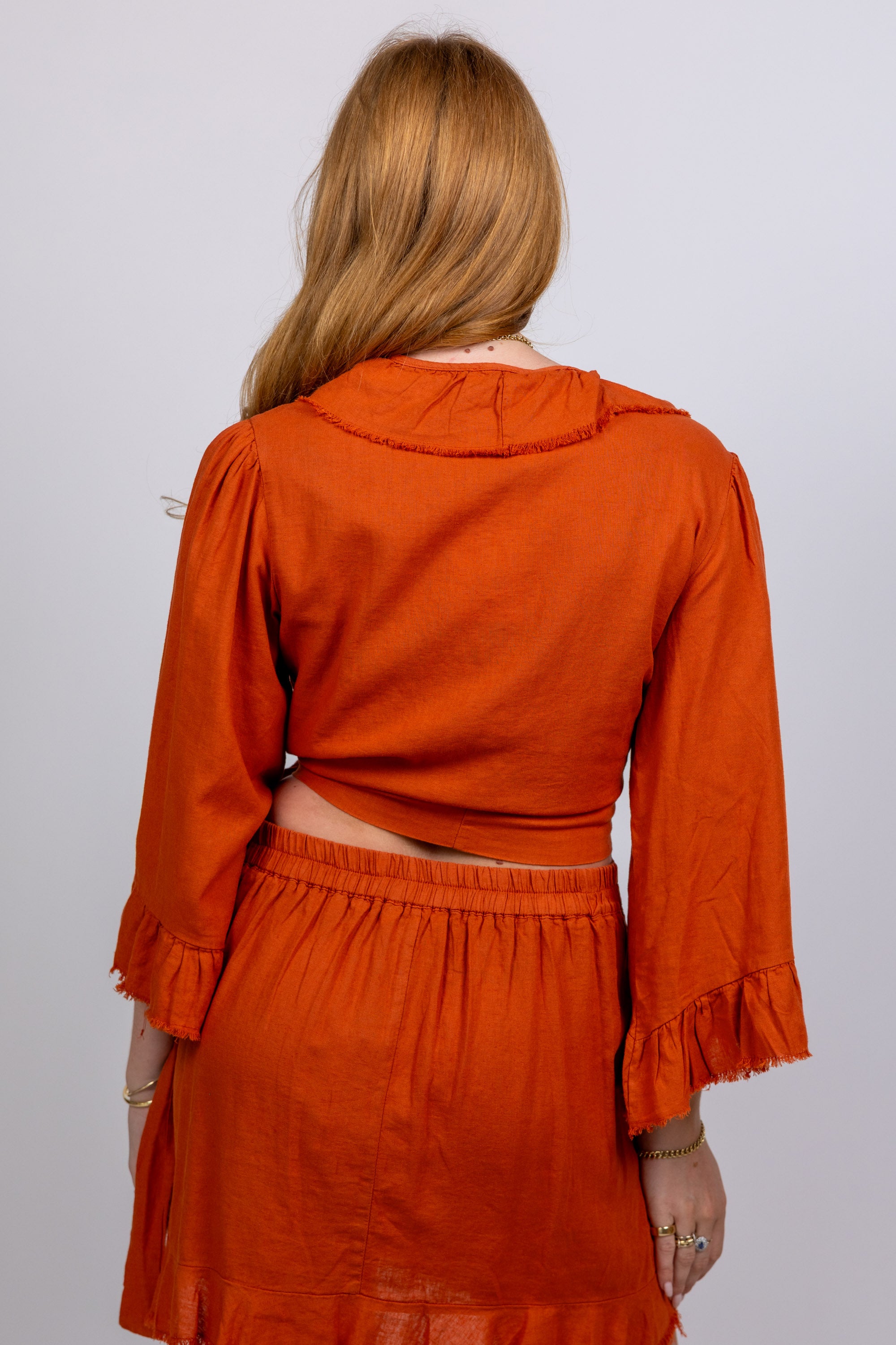 Blouse met ruches - Gebrand oranje