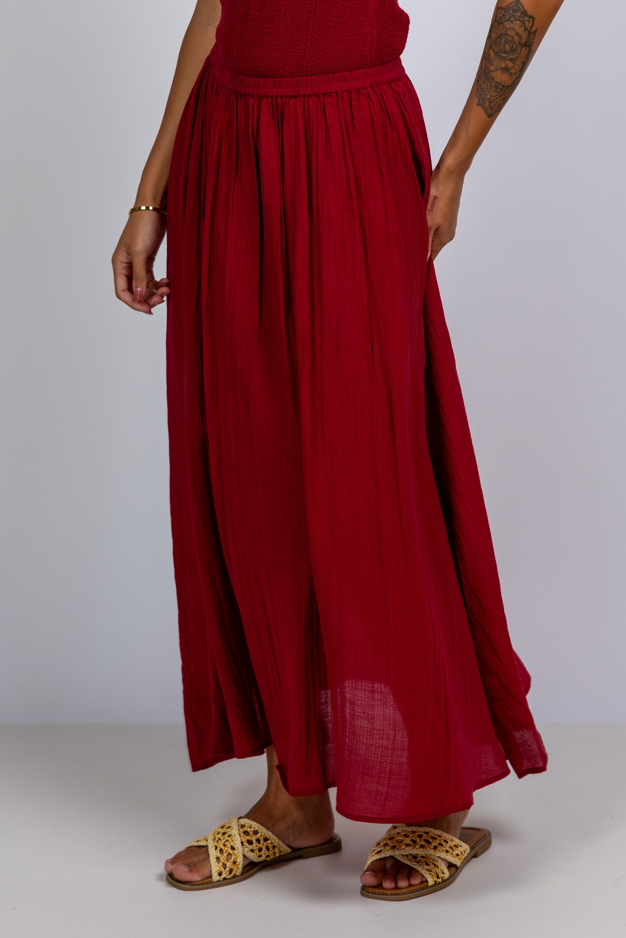 Rok met plooien - Donkerbordeaux