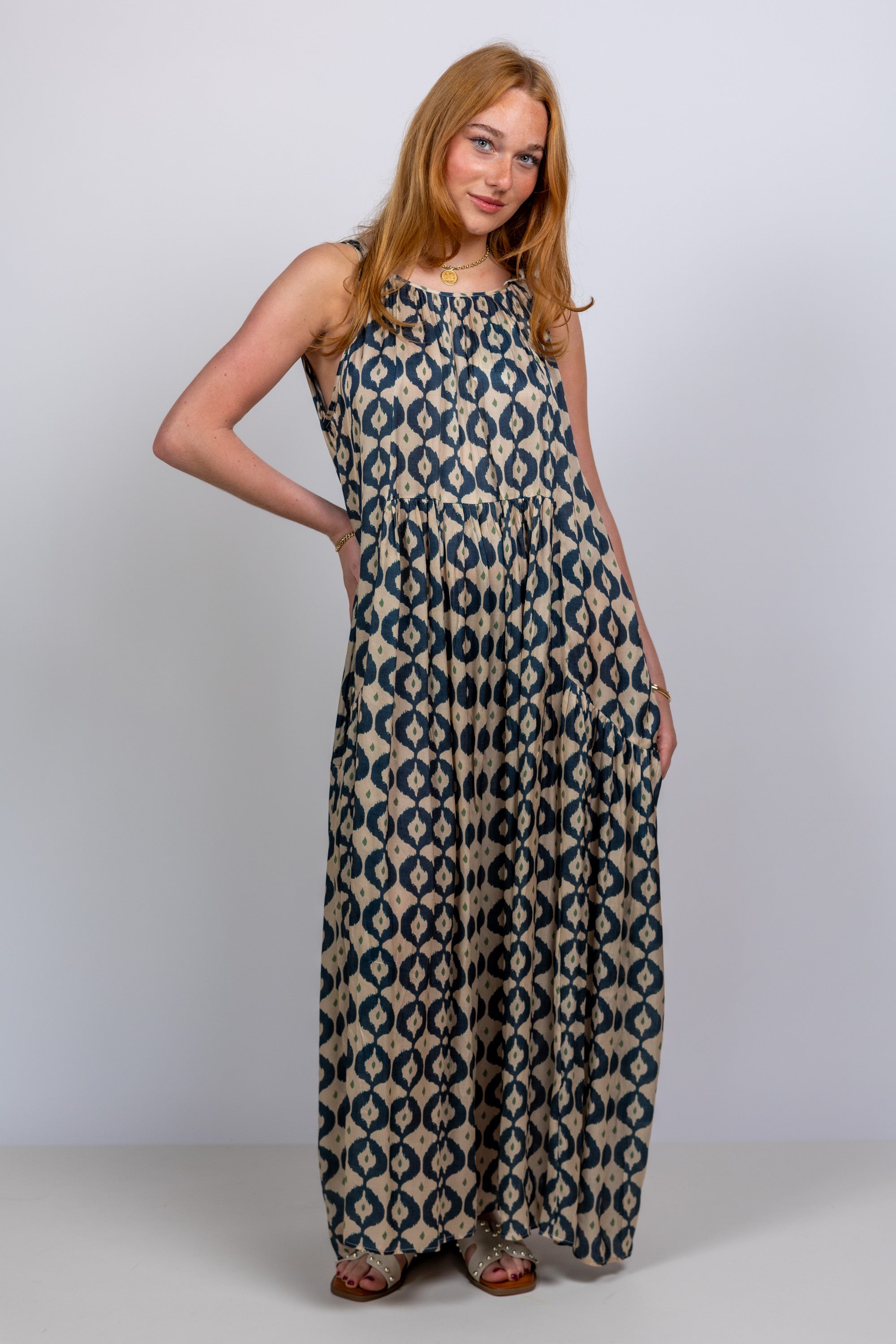 Maxi jurk met print - Beige
