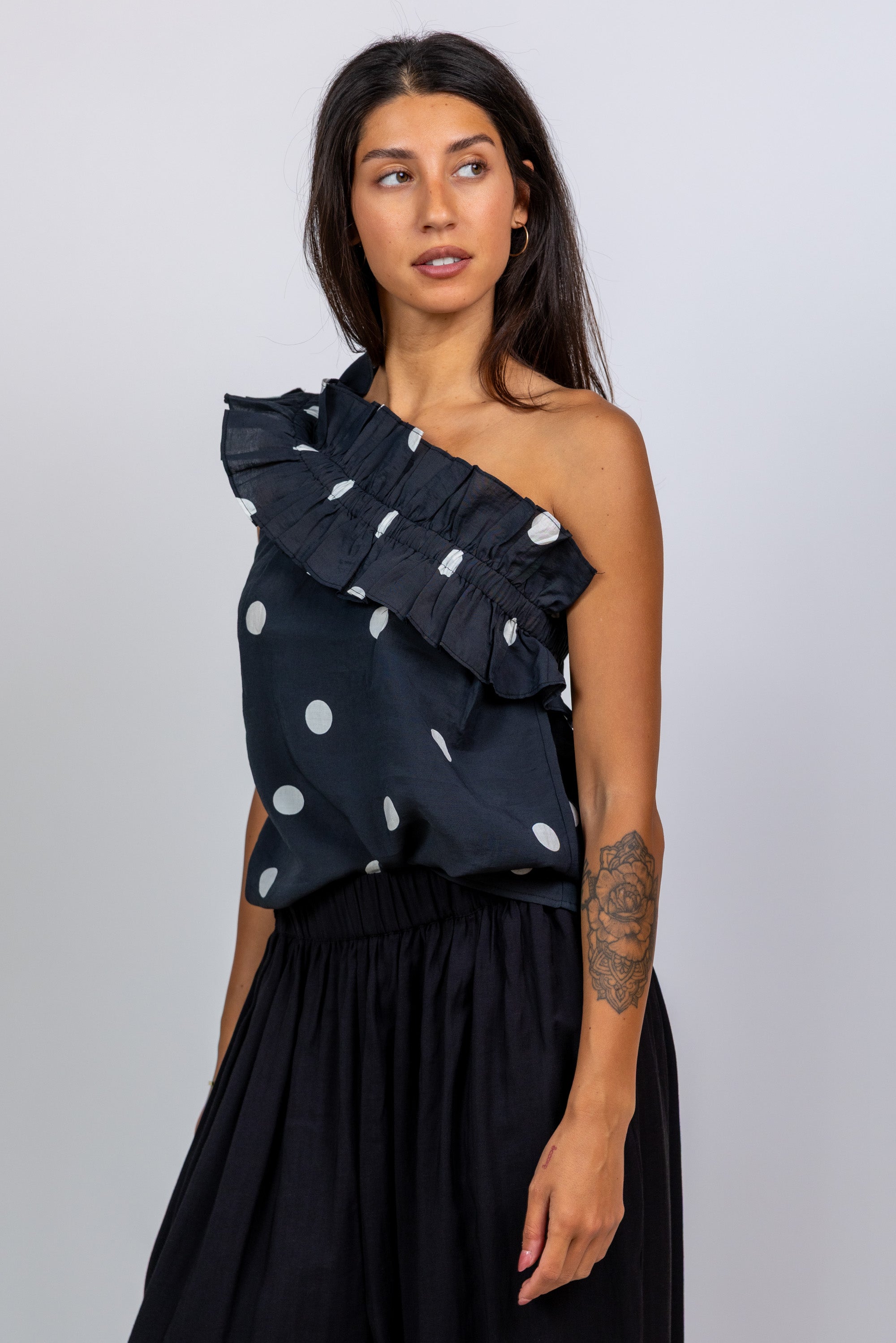 Top met volant - Zwart