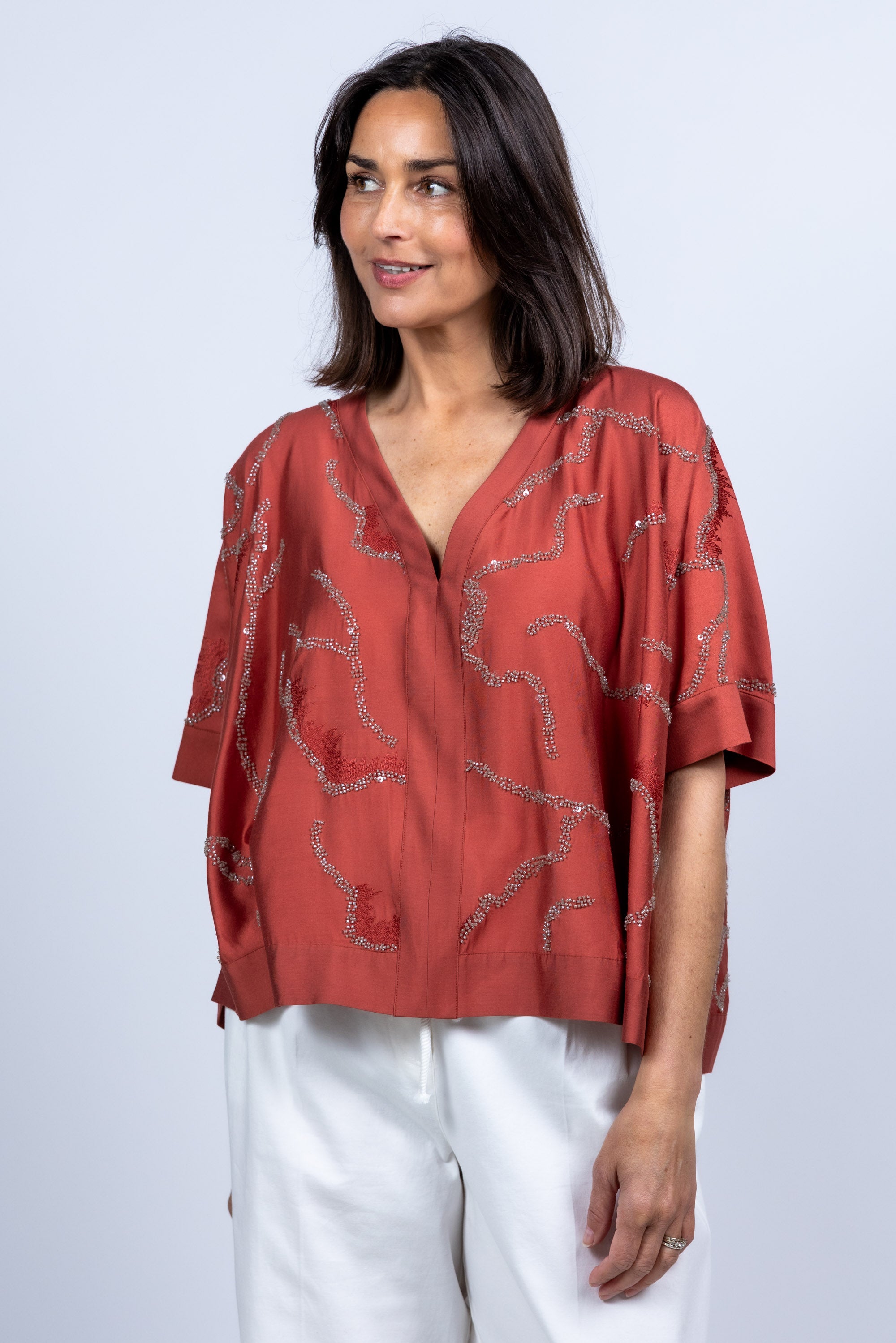 Blouse met pailletten - Steenrood