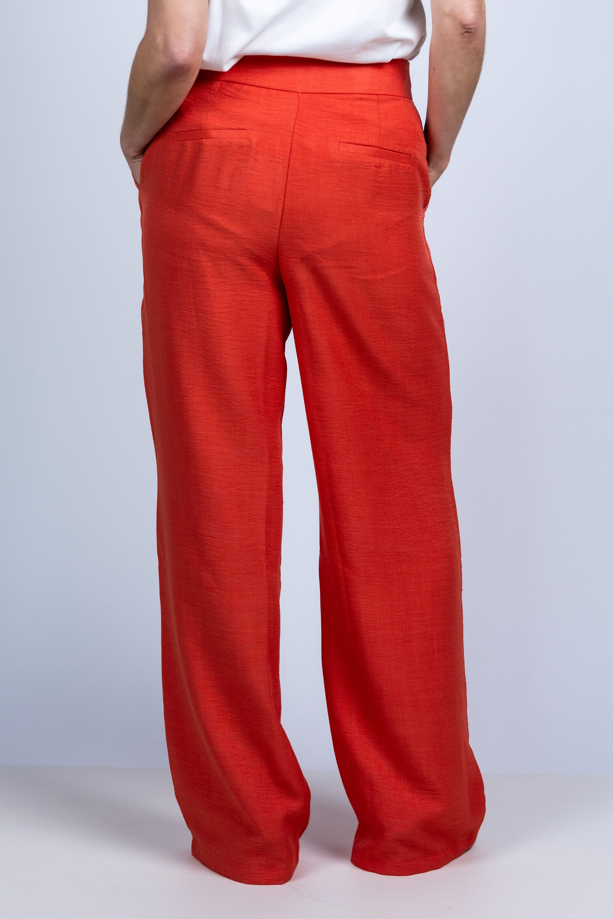 Wijde broek met ceintuur - Steenrood