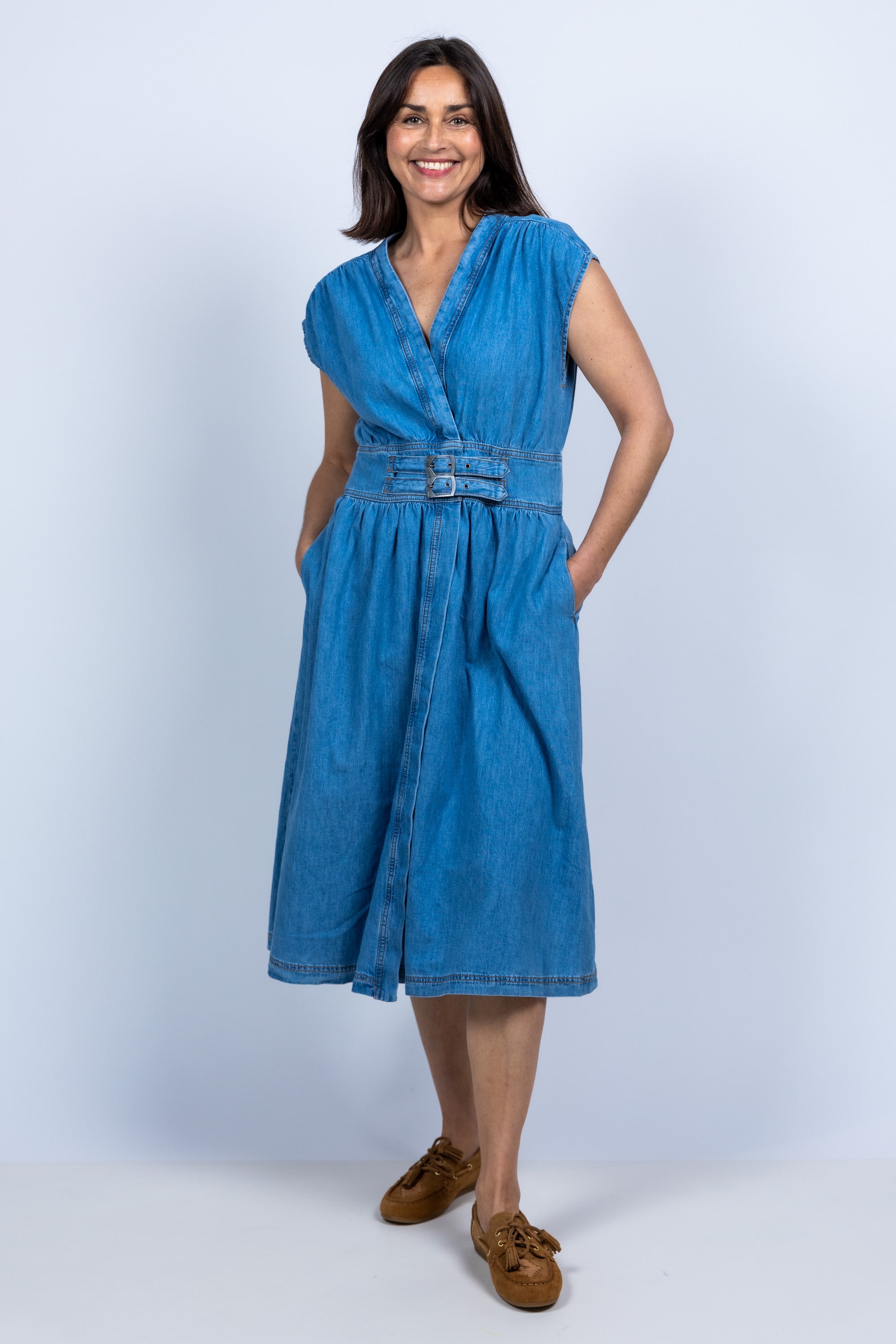 Jurk met ceintuur - Licht jeans