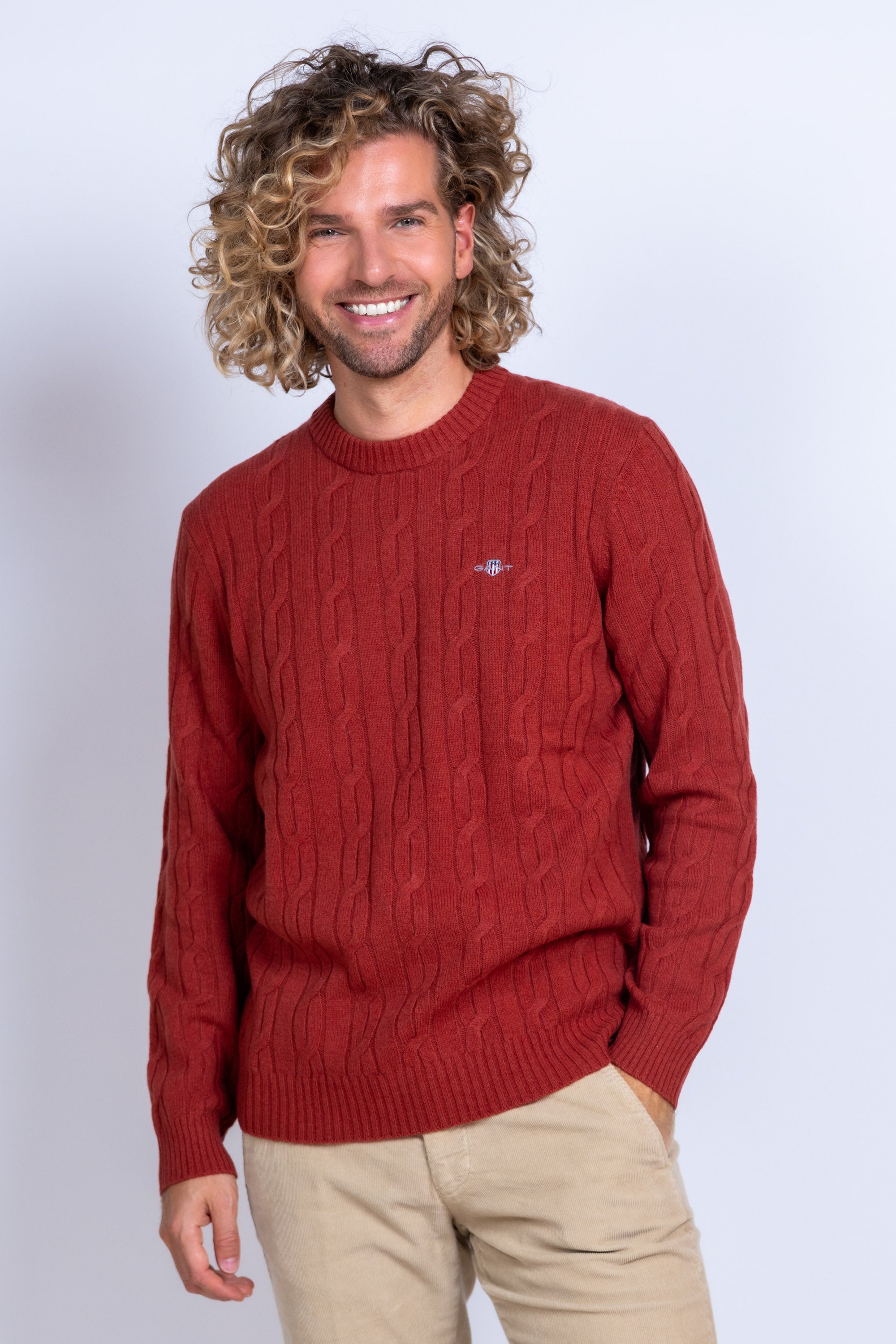 Trui met kabelpatroon - Brique