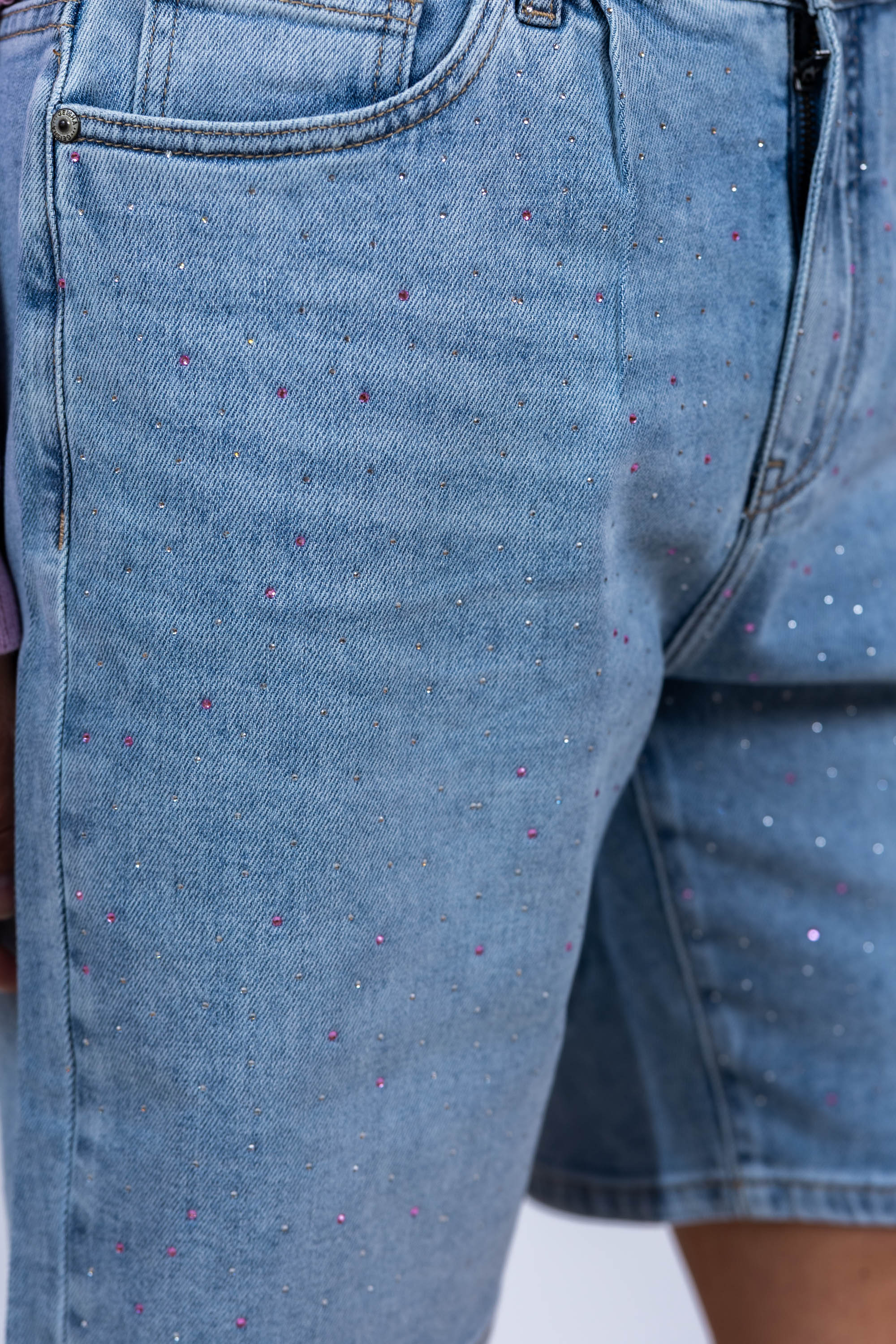 Denim jort met studs - Licht jeans