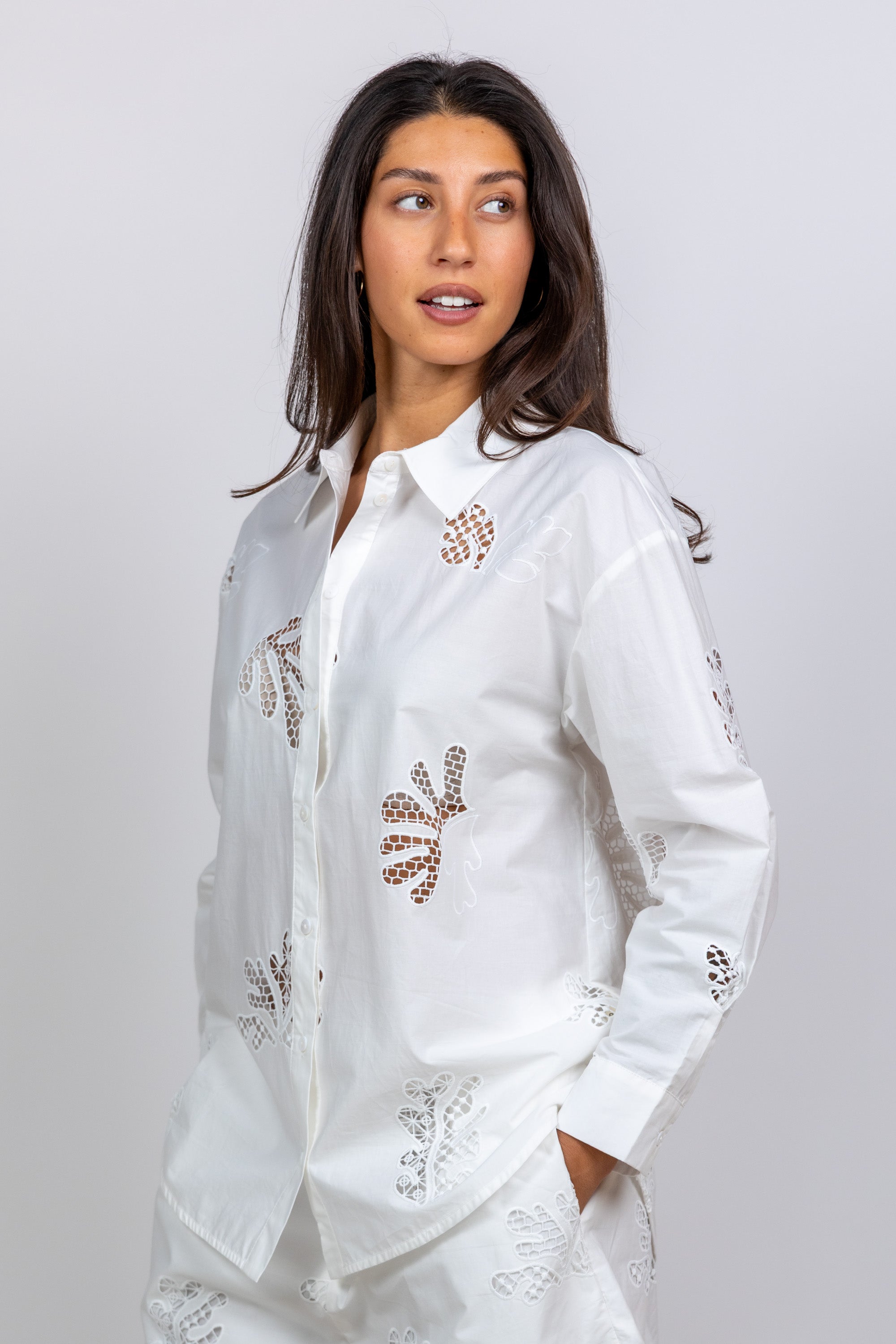 Blouse met opengewerkt patroon - Wit
