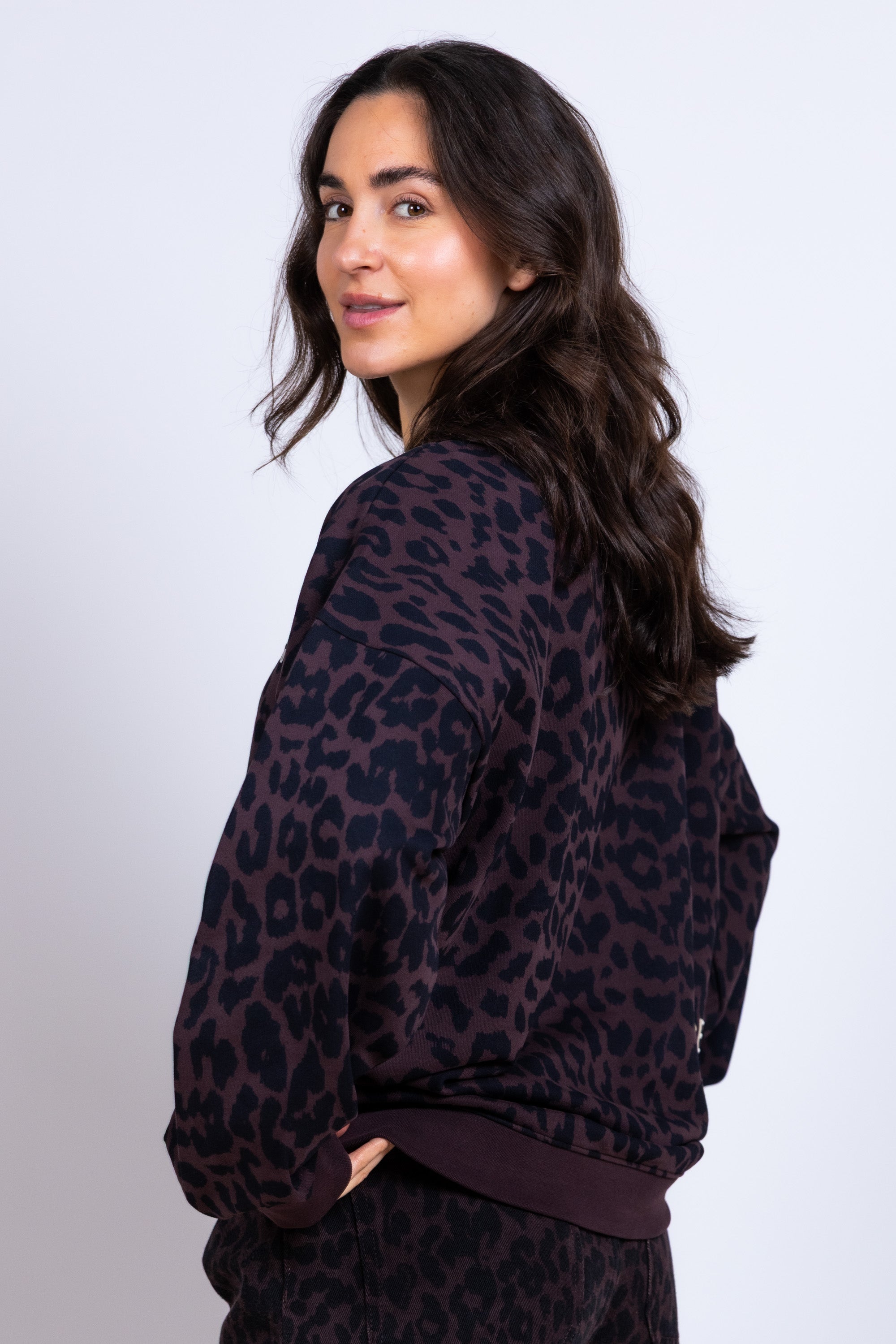 Trui met print - Bruin