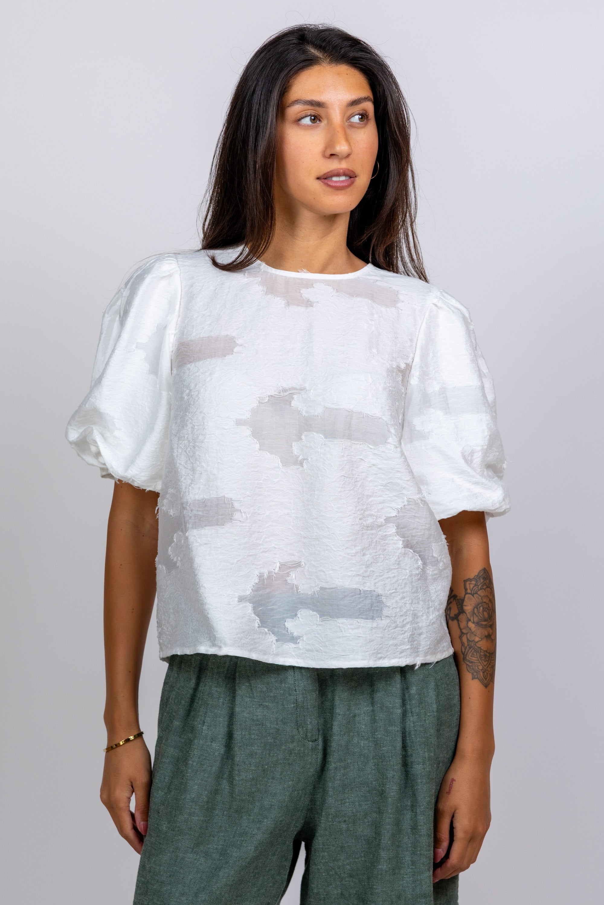 Blouse met pofmouwen - Ecru