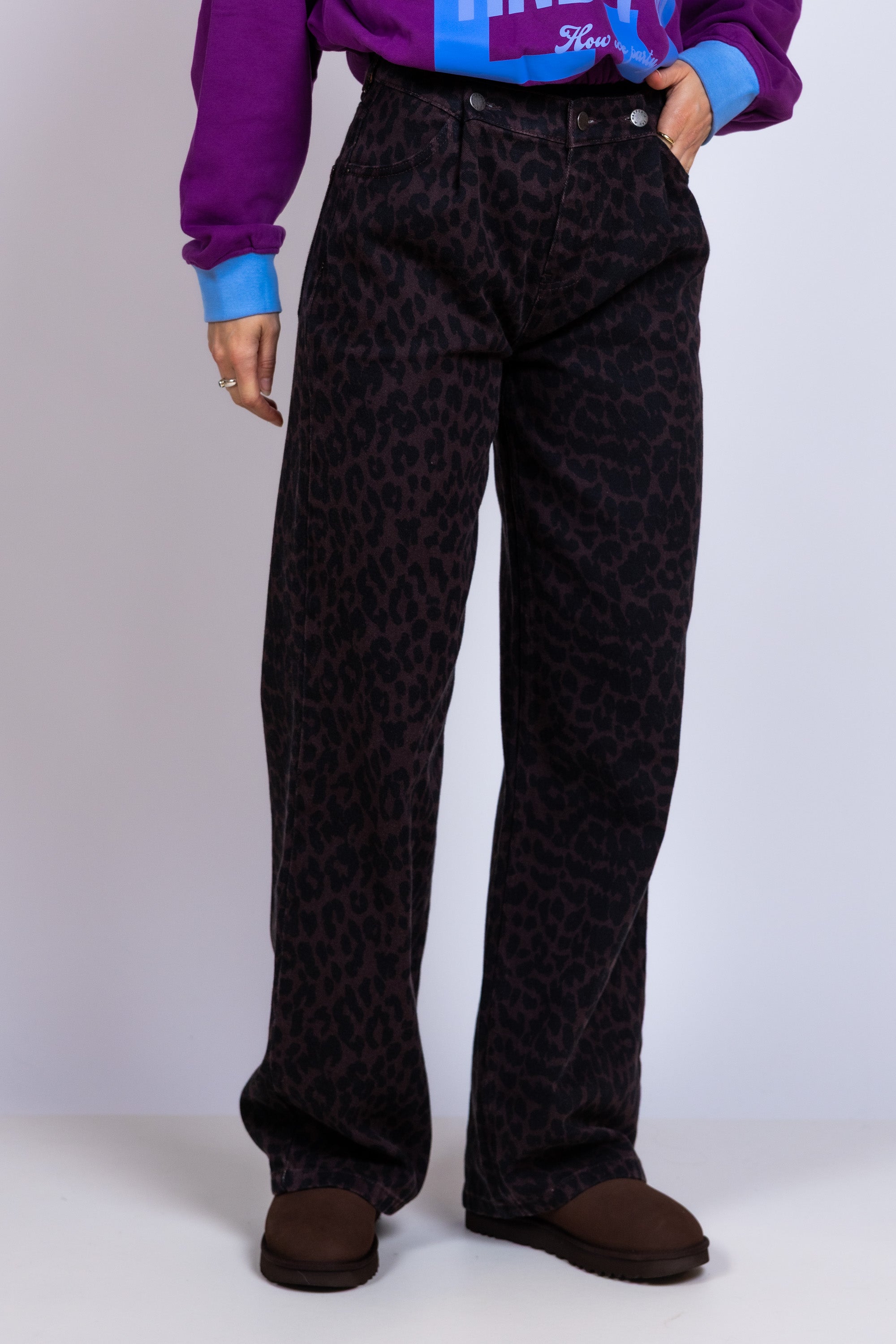 Wijde broek met print - Bruin