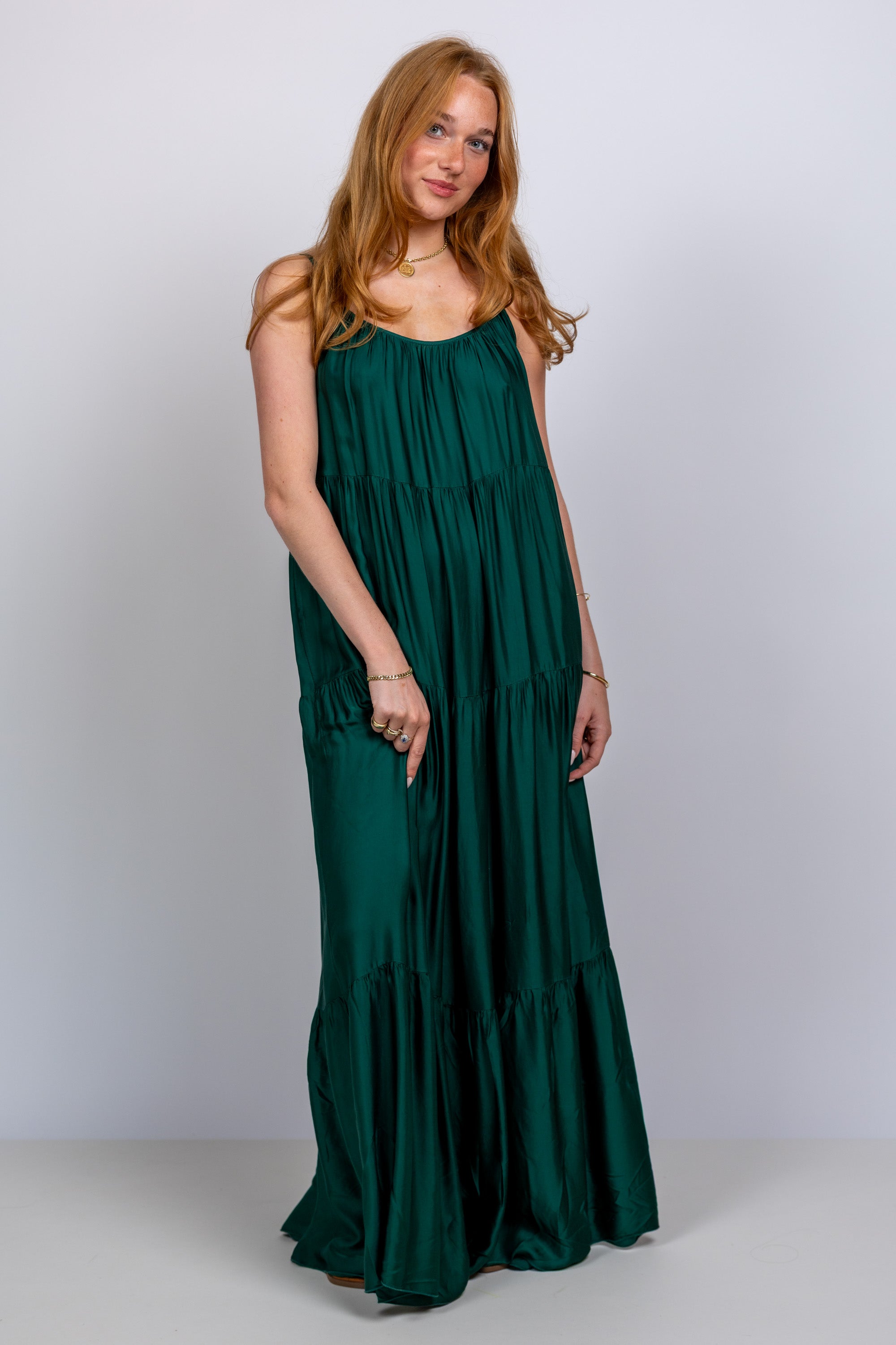 Maxi jurk met bandjes - Flessegroen