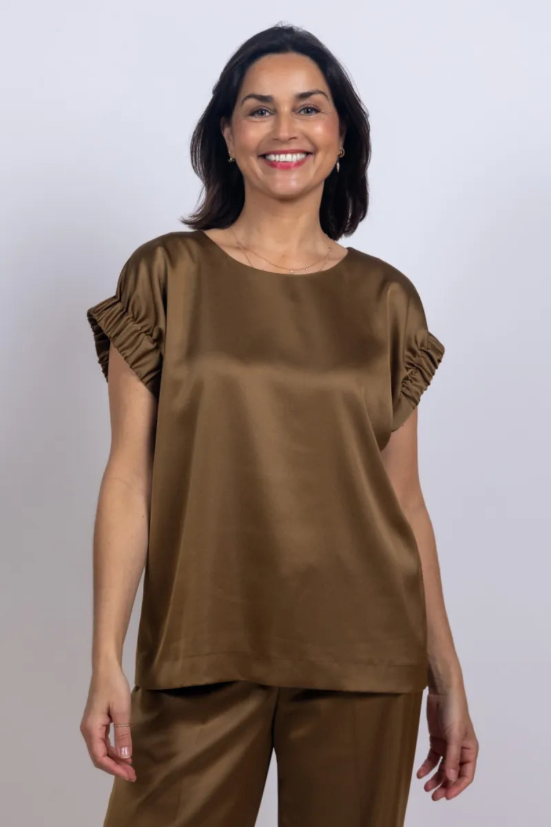 XANDRES XANDRES hosna Top met geplooide mouwen - Bronsbruin