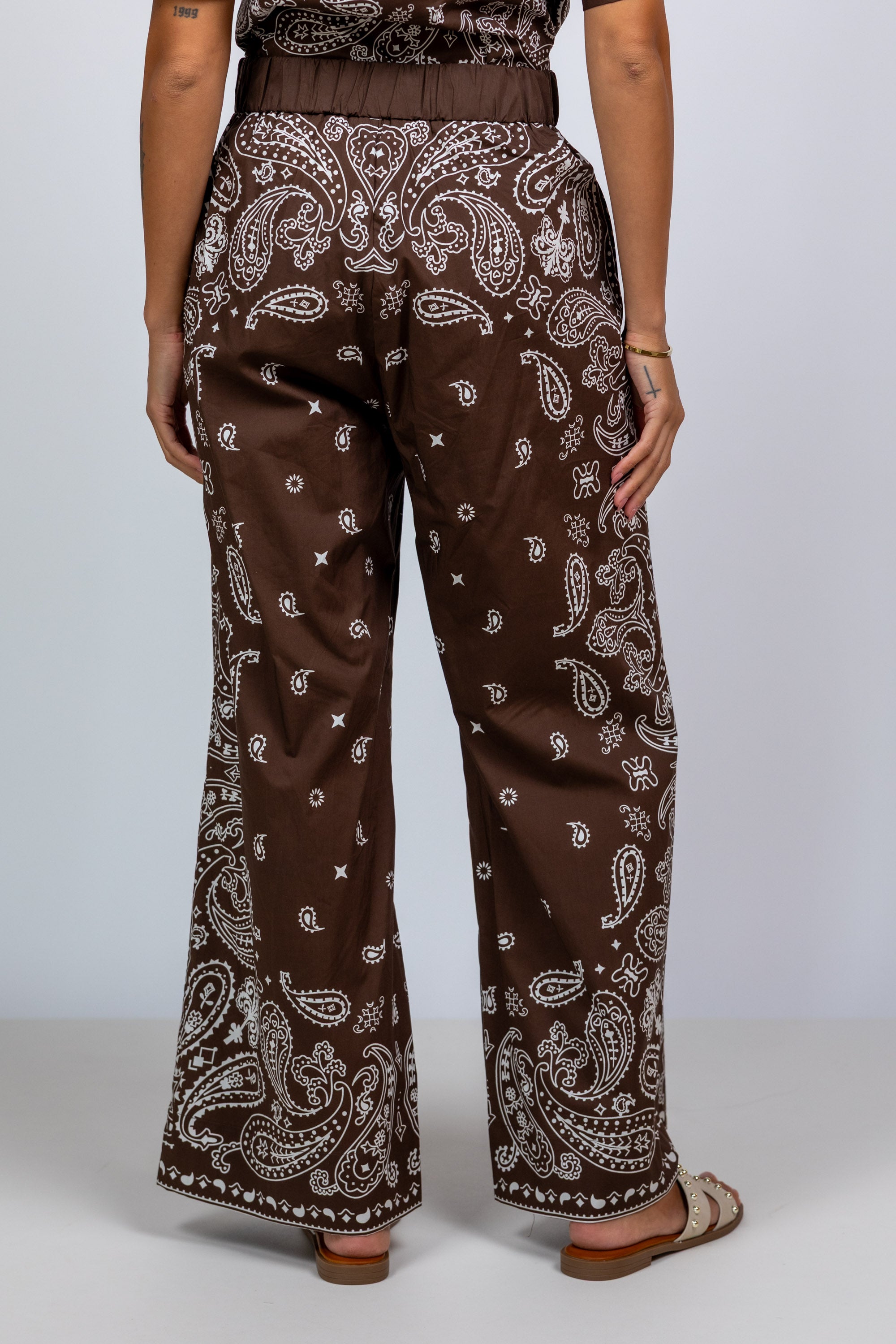 Wijde broek met print - Bruin