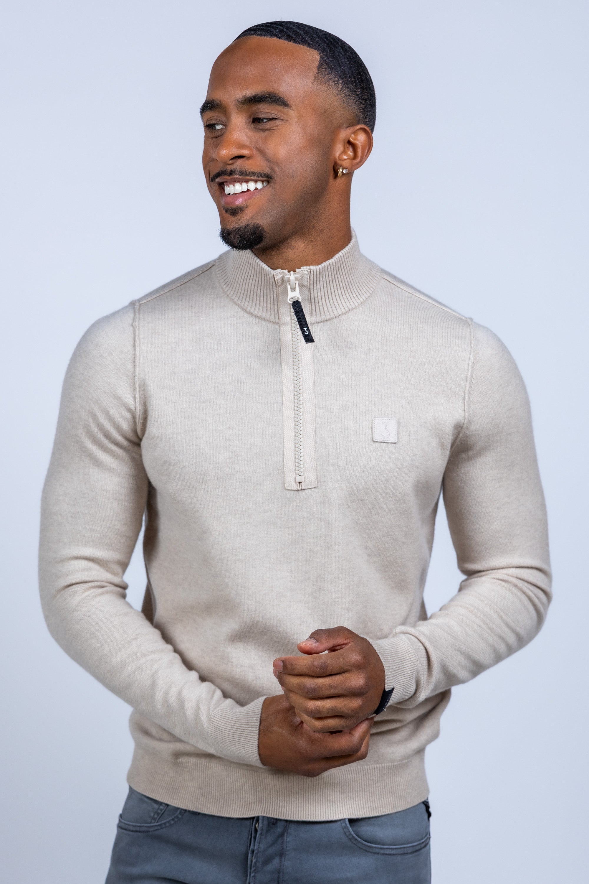 Trui met halve rits - Beige