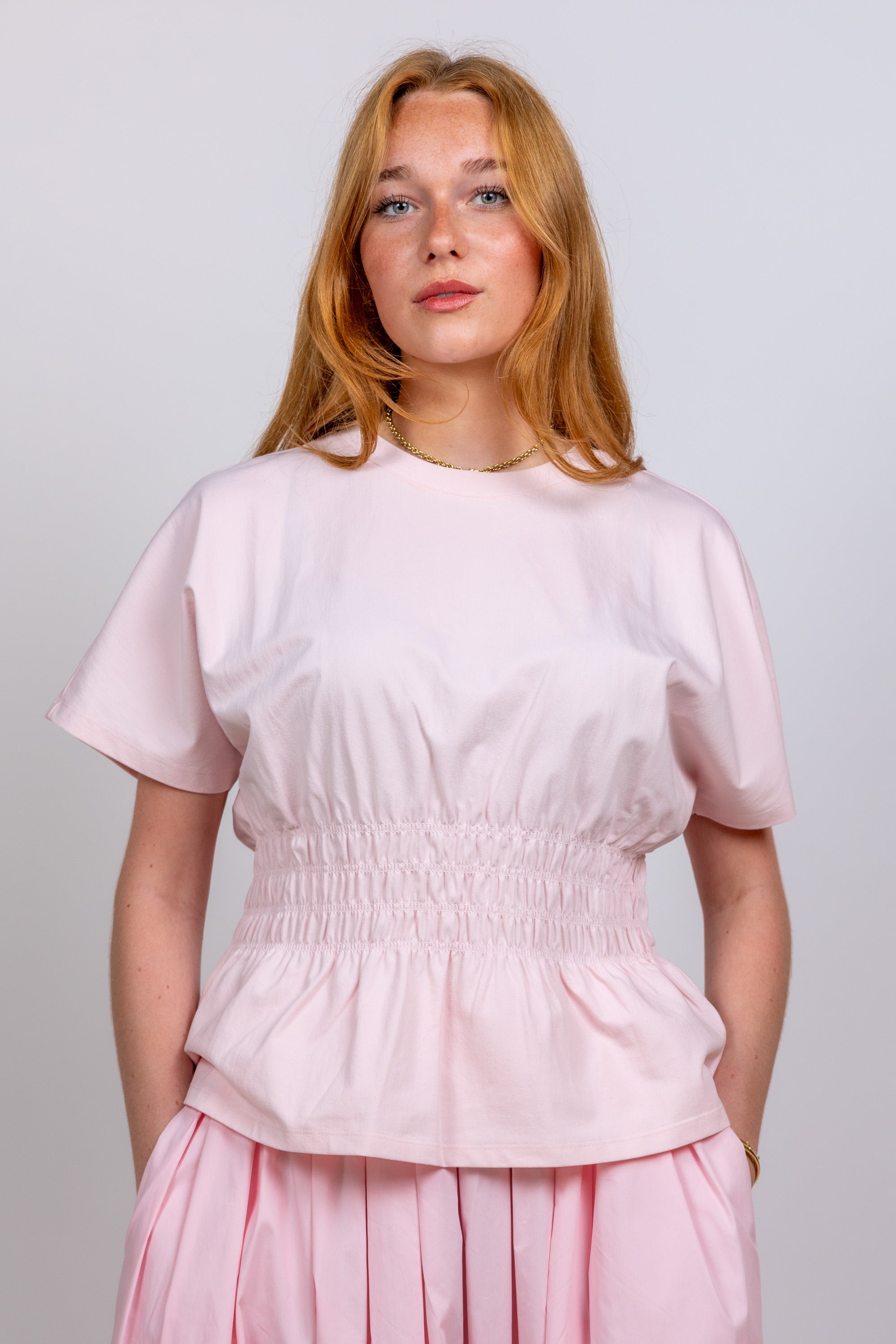 T-shirt met smock - Roze