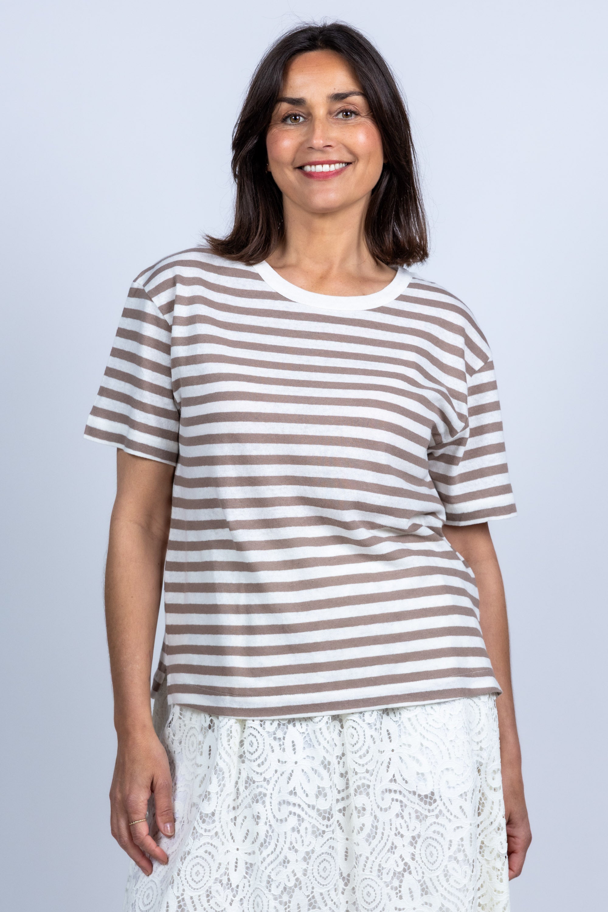 T-shirt met strepen - Zand