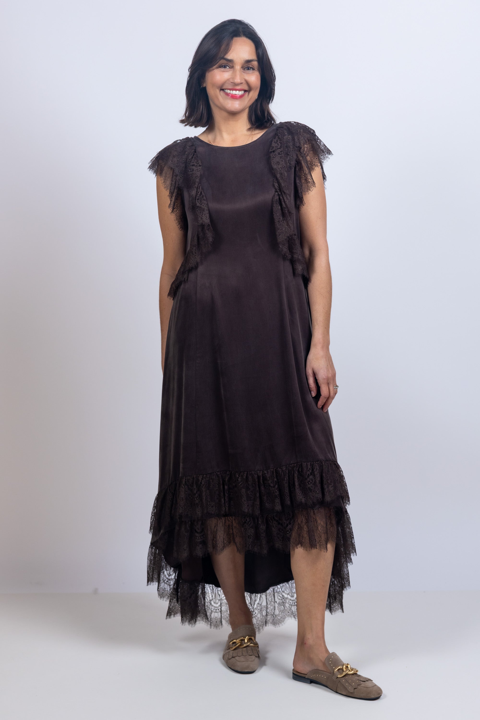 Jurk met kant - Bruin