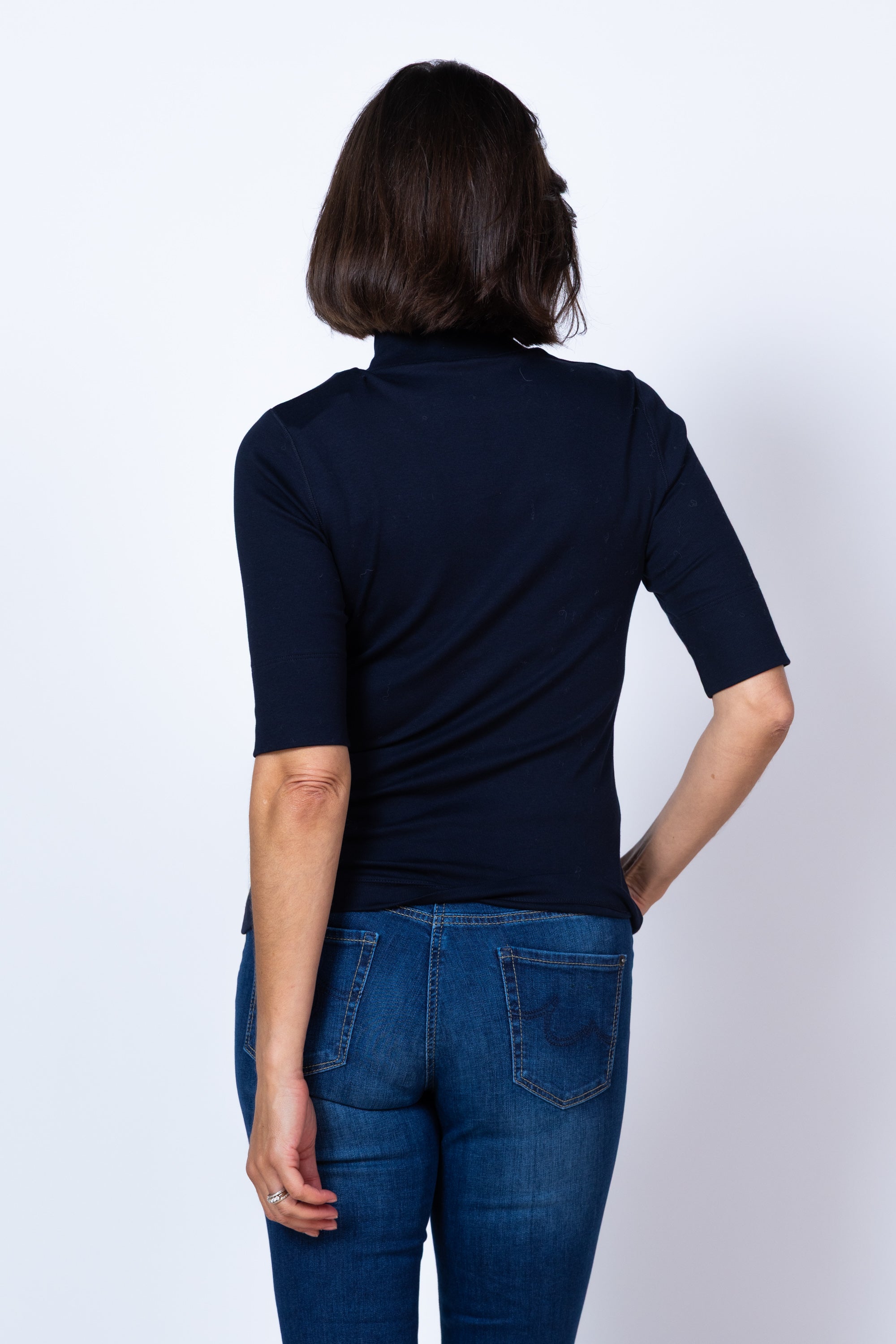 T-shirt met col en driekwartmouw - Marine