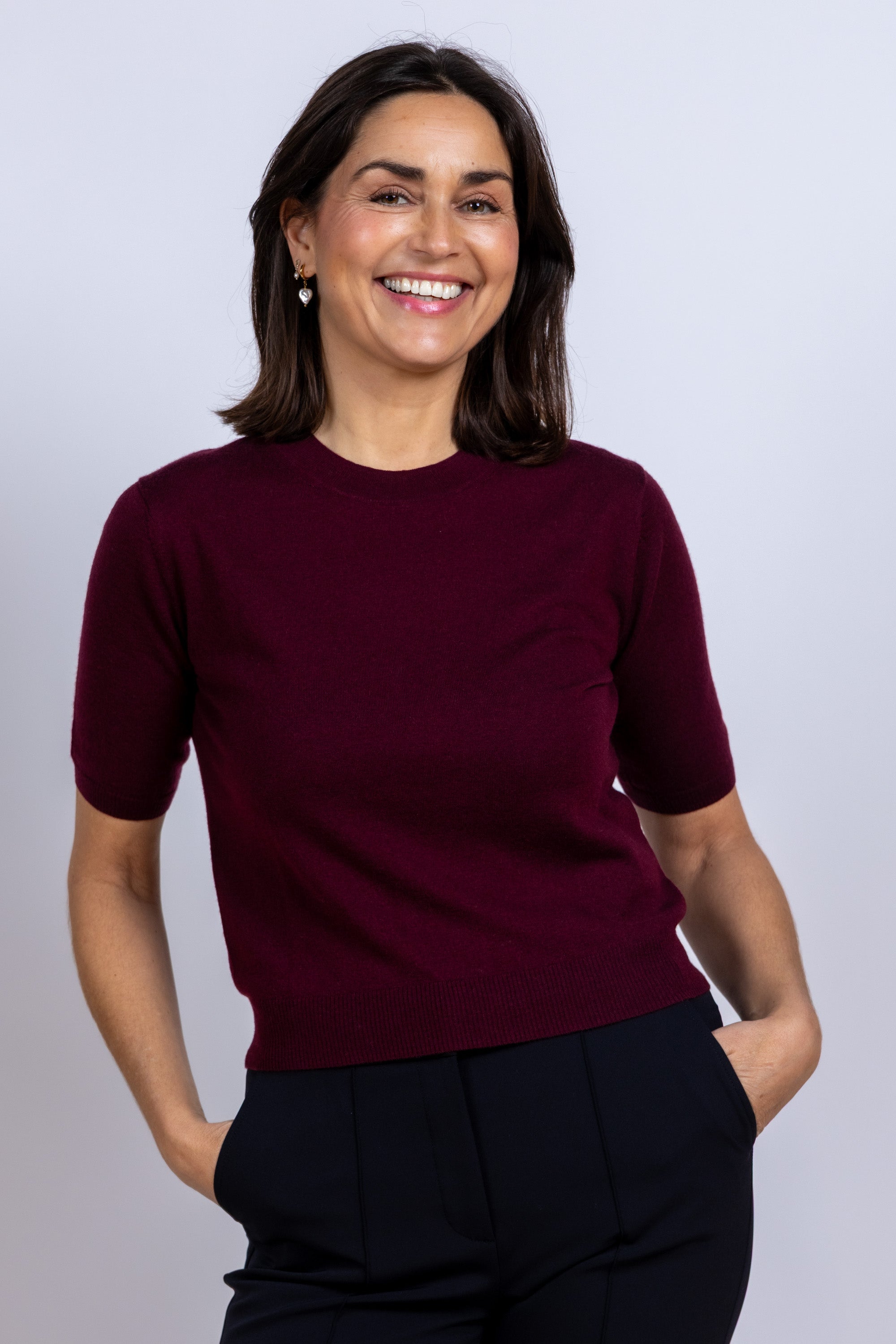 Trui met korte mouwen - Donkerbordeaux