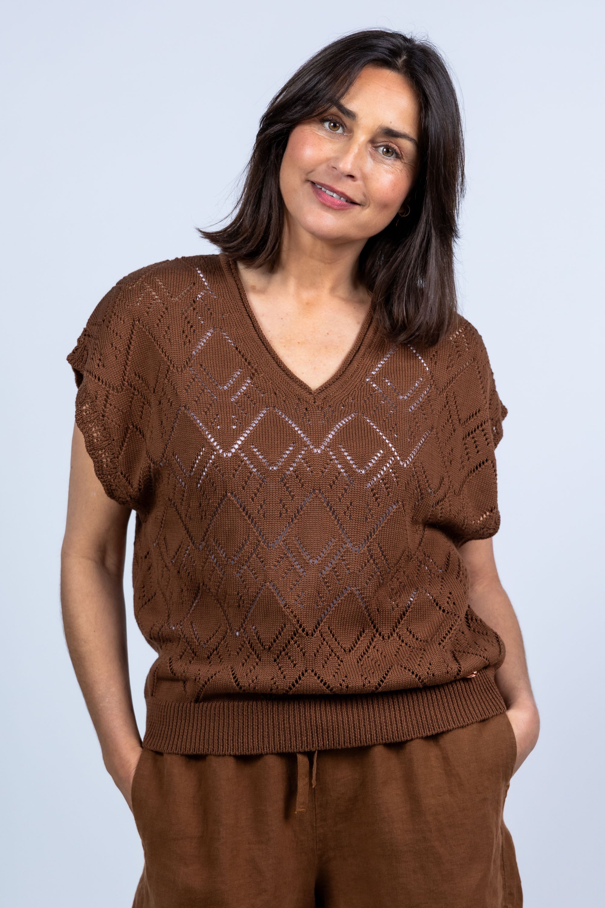 Trui met patroon - Cognac