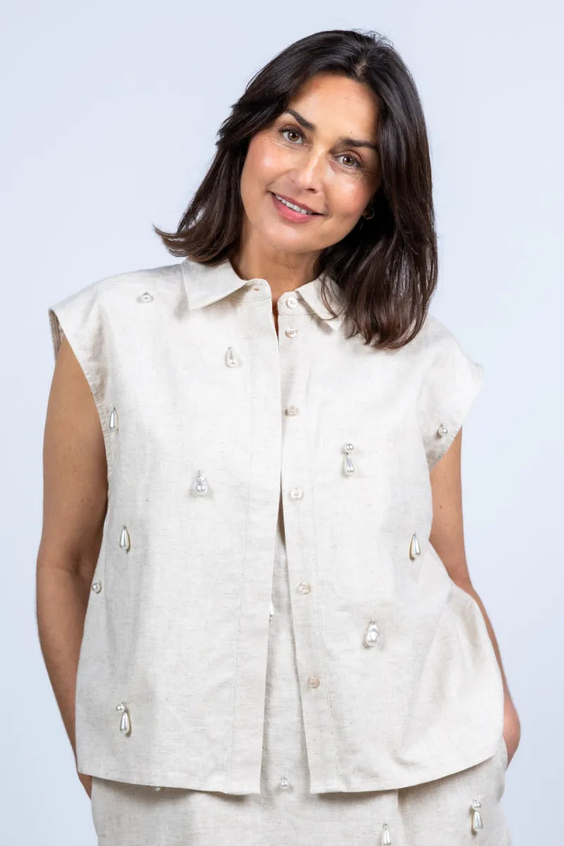 CPH MUSE CPH MUSE 207898 melan shir Blouse met knopen - Beige
