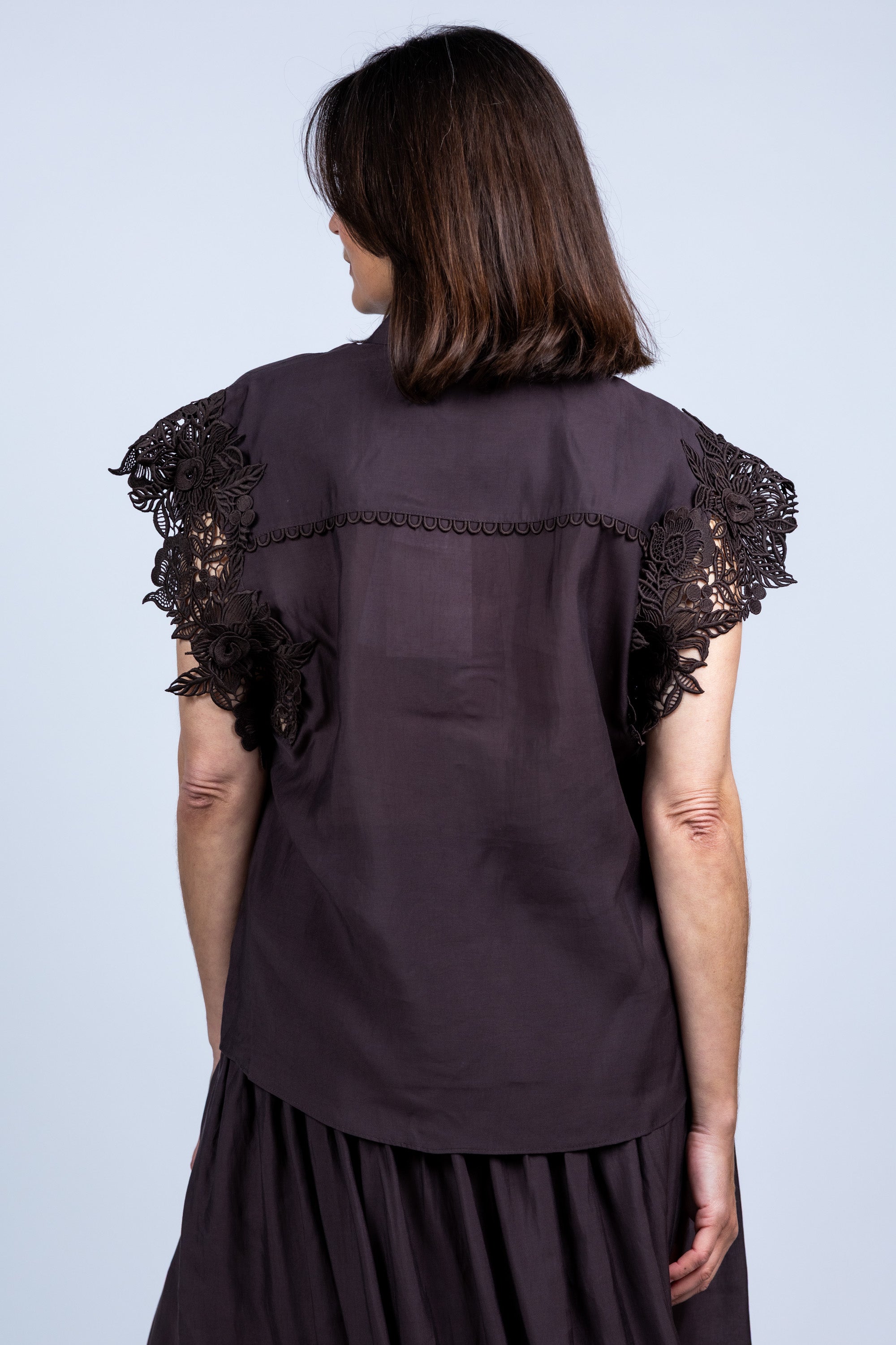 Blouse met kant - Bruin