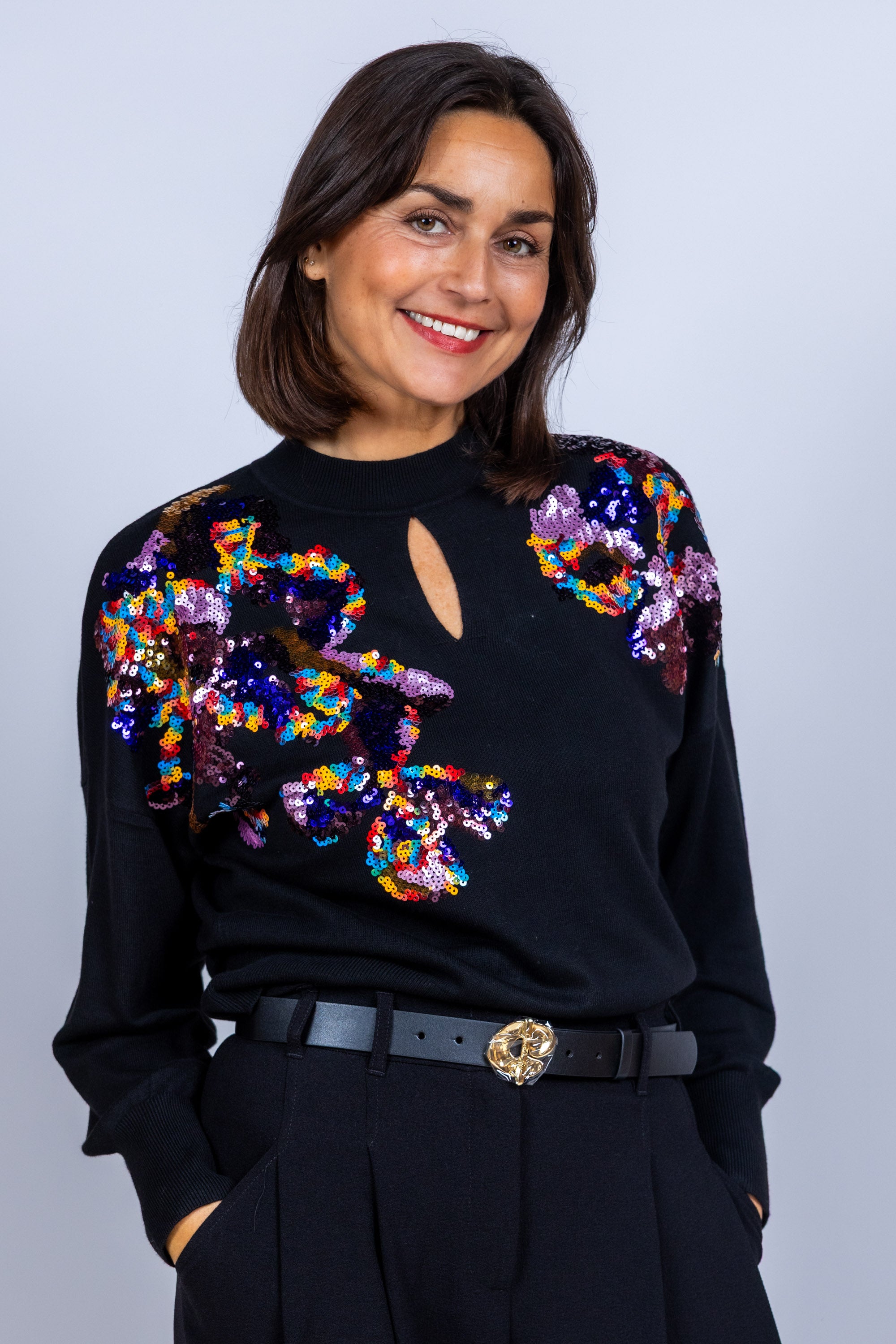 Trui met pailletten - Zwart