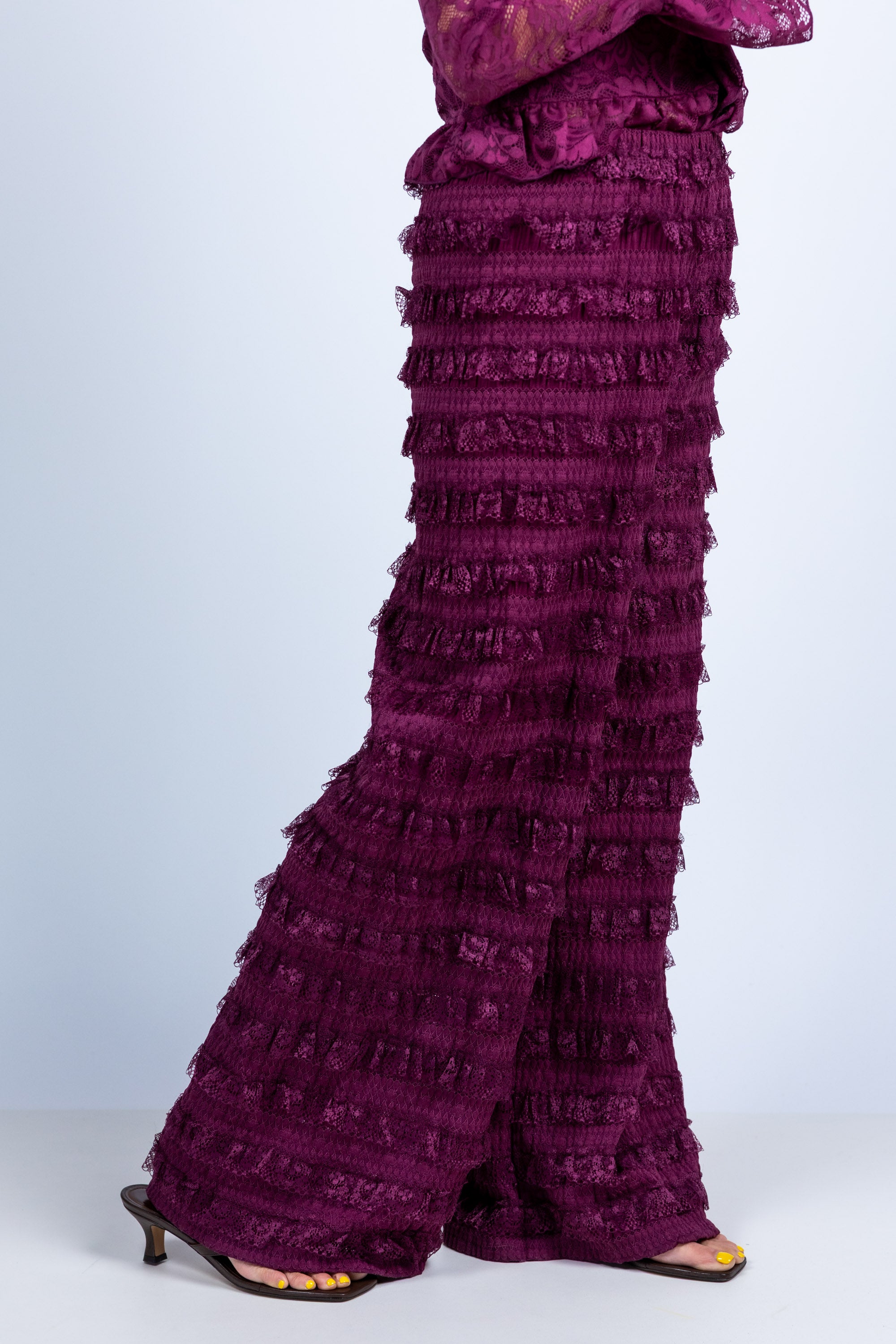 Broek met ruches - Burgundy
