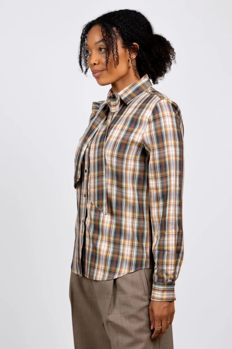 SEMICOUTURE SEMICOUTURE Y6WQ02 Ruitblouse met strik - Bruin