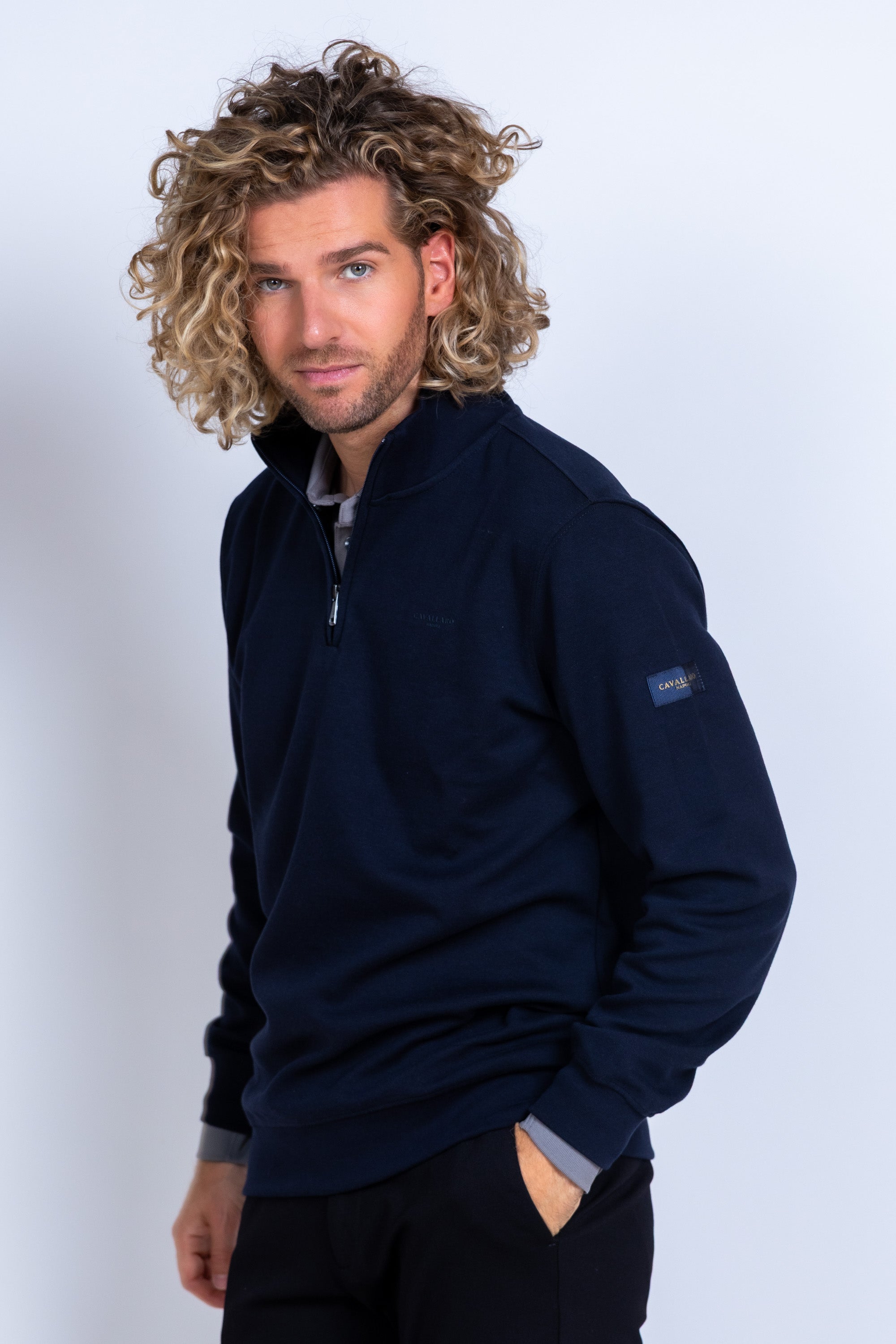 Sweater met halve rits - Marine