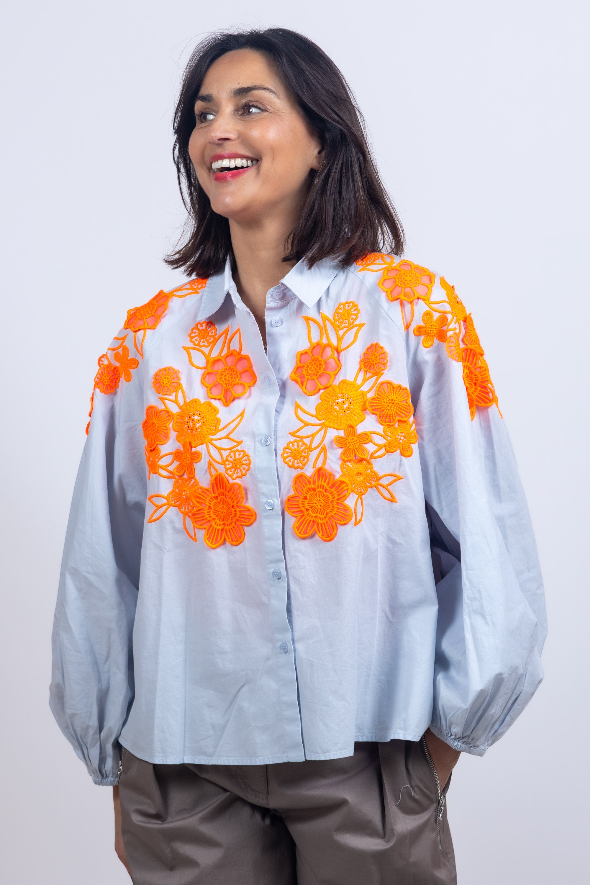 Blouse met borduursel - Bleu