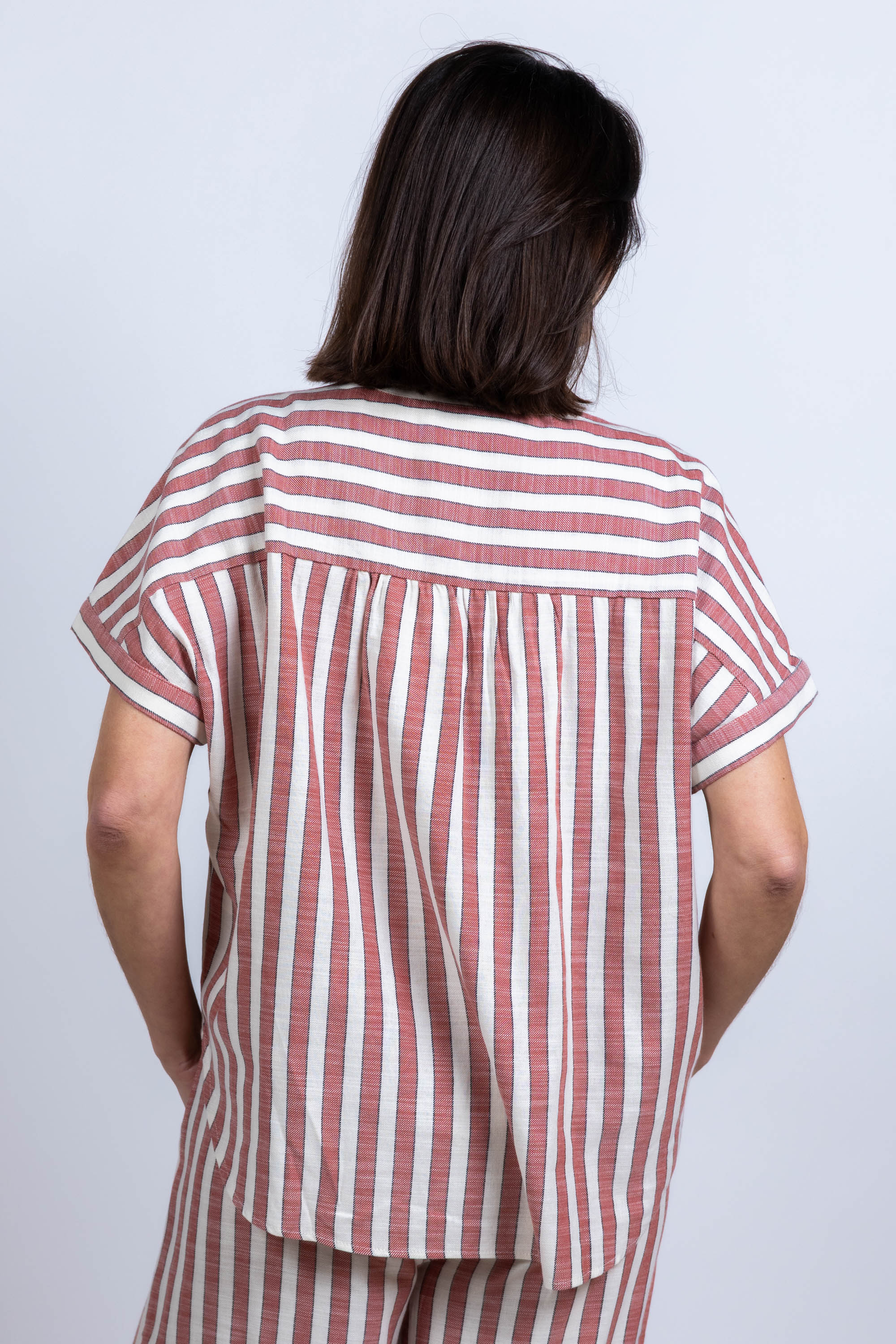 Blouse met strepen - Steenrood