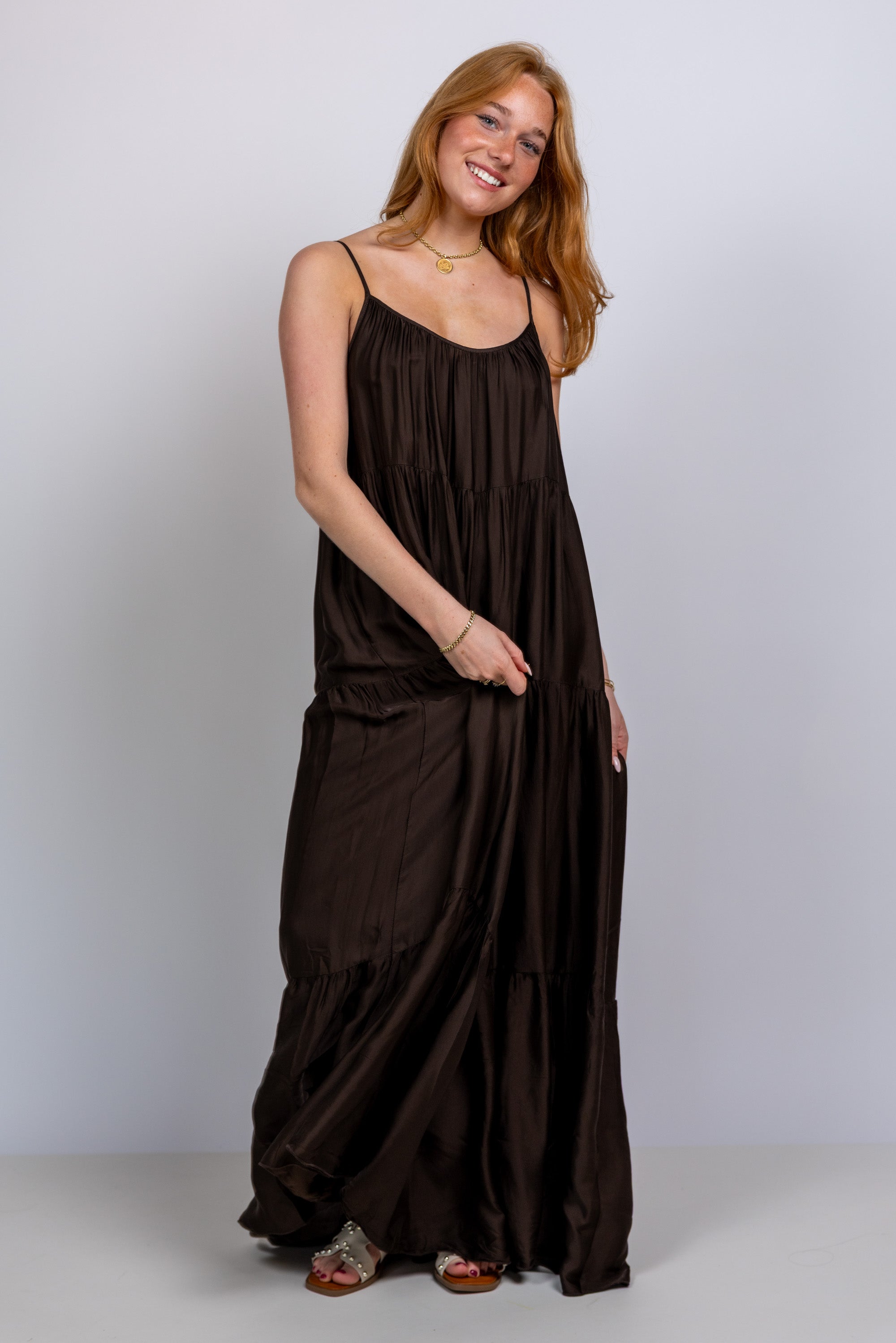 Maxi jurk met bandjes - Bruin