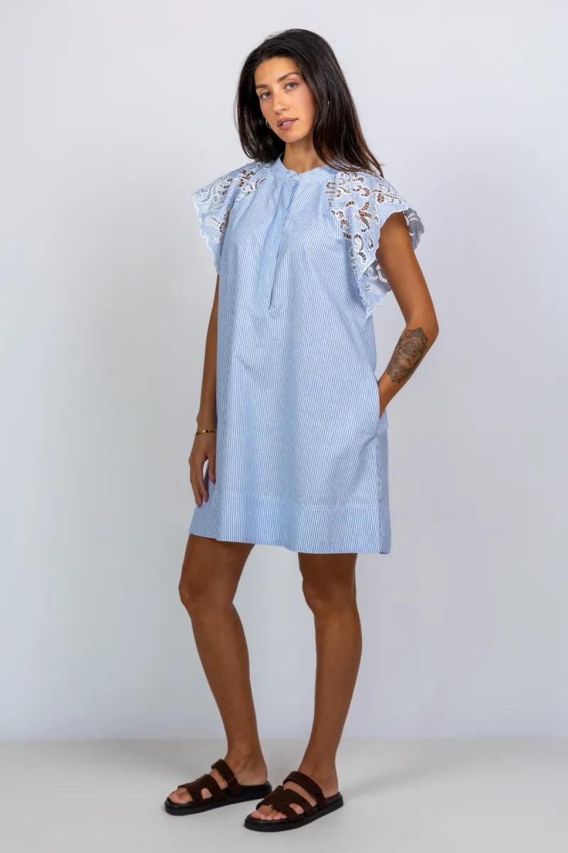 SUNCOO SUNCOO CIDJI Jurk met kanten mouwen - Bleu