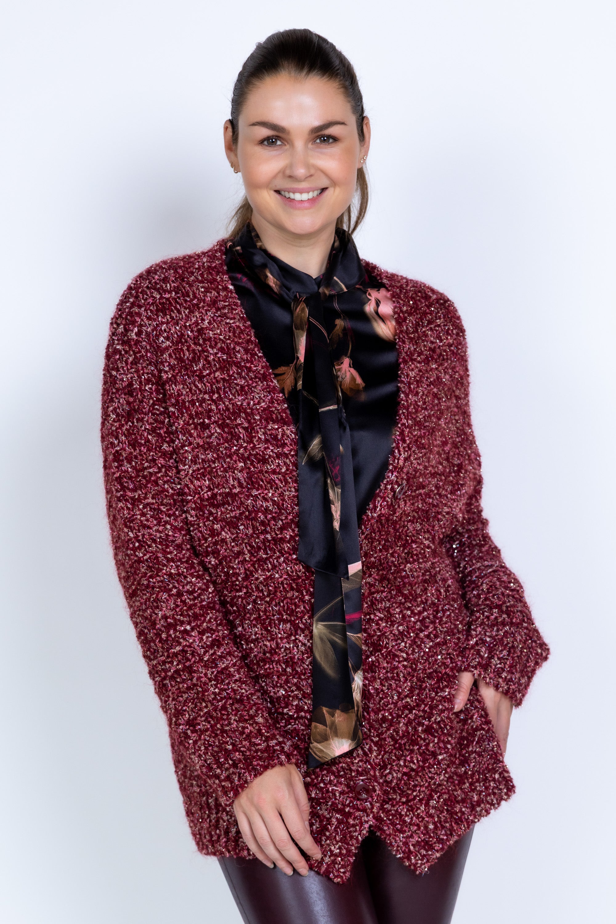 Vest met knopen - Donkerbordeaux