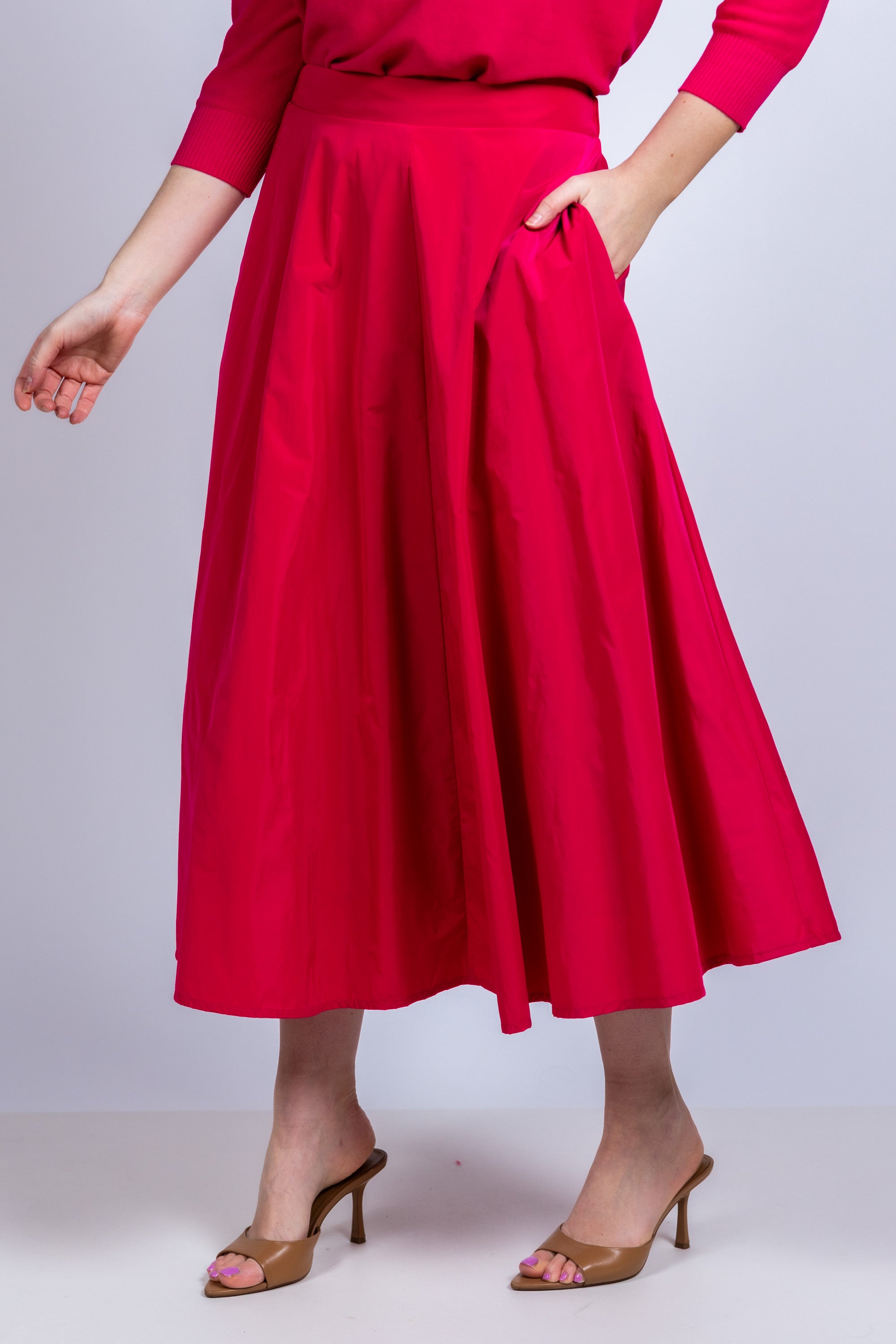 Rok met plooien - Framboos